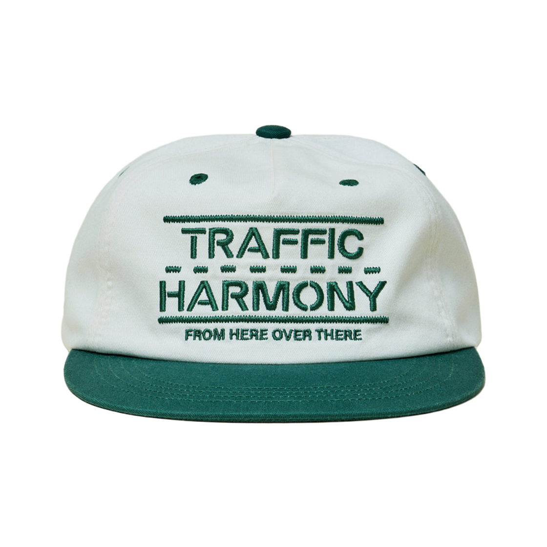 THUTH00651GND Traffic Harmony Traffic Lane Logo Trucker Hat Ivory & Green