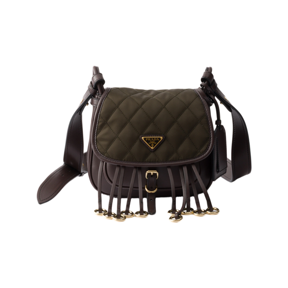 1BD412-2ZU8-F05VM Prada Corsaire Re-Nylon and Leather Mini Shoulder Bag Forest Dark Brown