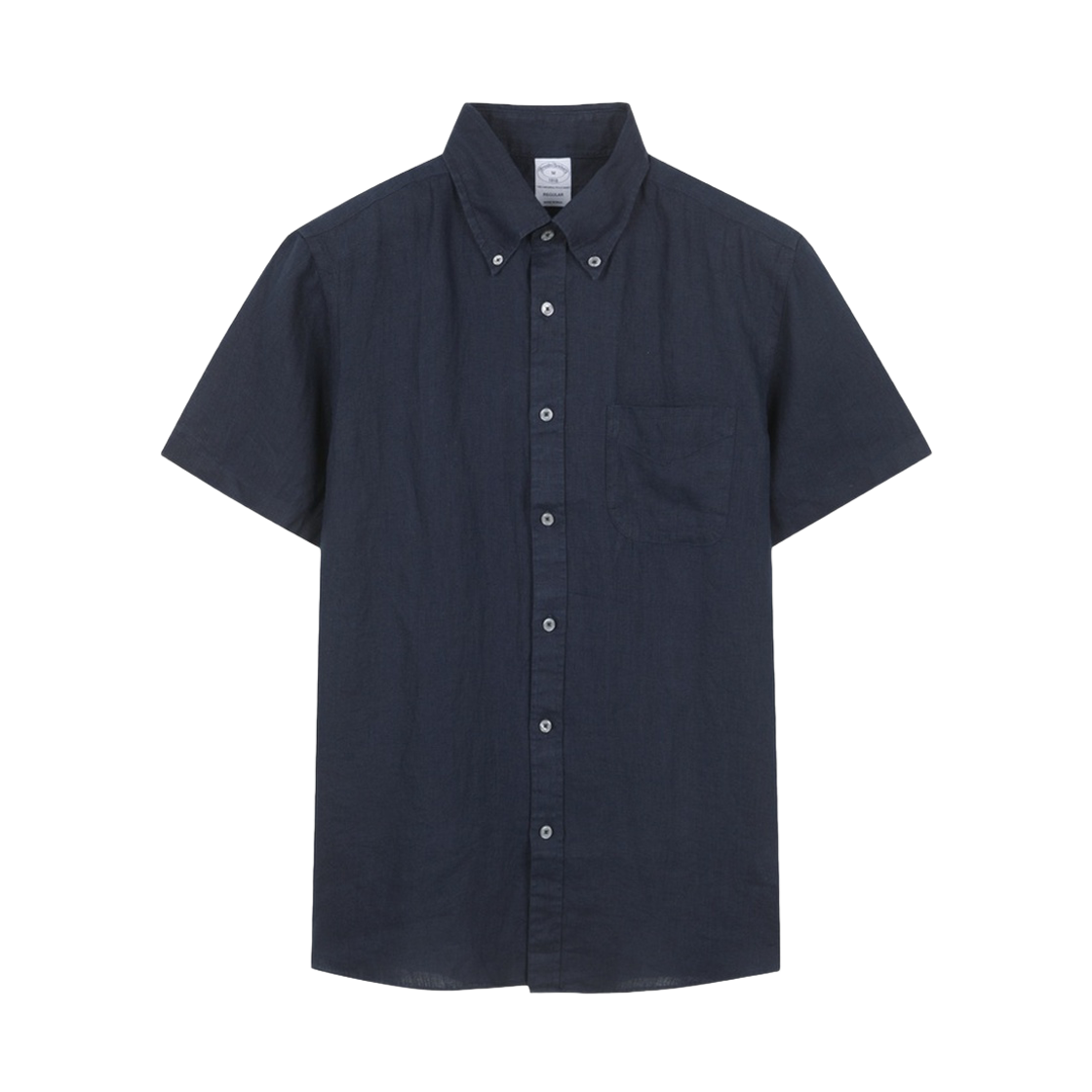 BBTPMF0035QGM BrooksBrothers Linen Solid Short Sleeve Shirt Navy