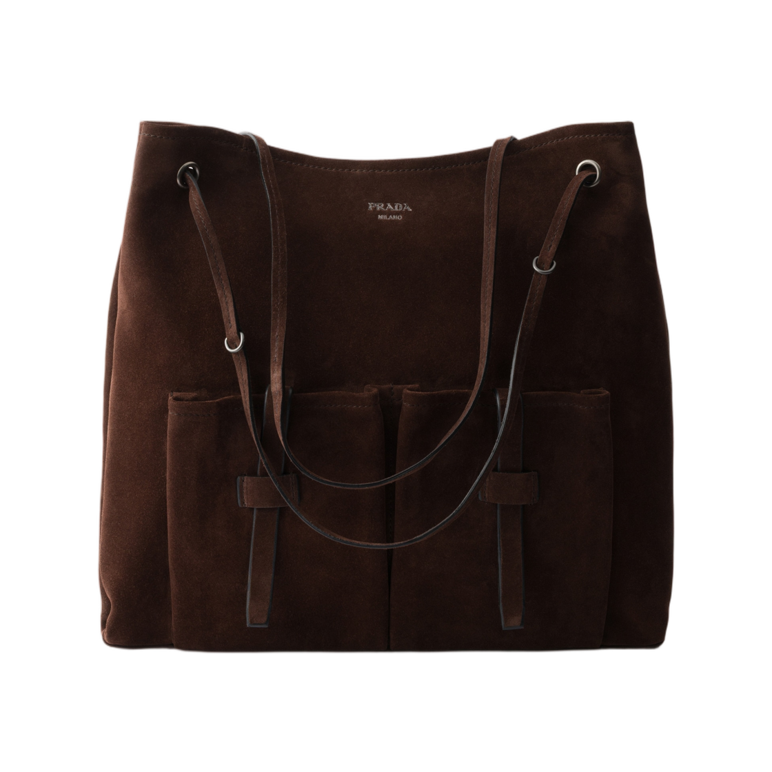 1BC289-2C4S-F0003 Prada Route Large Suede Bag Dark Brown