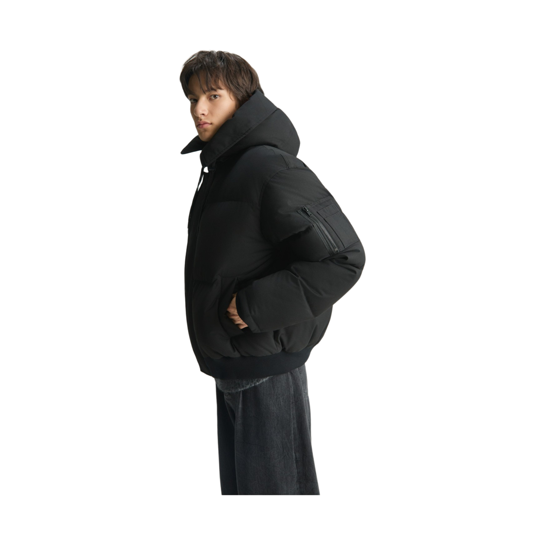 이로 니로 플리스웨트배색 다운 점퍼 블랙(Iro Niro Fleece Color-Block Down Jumper Black) - 5