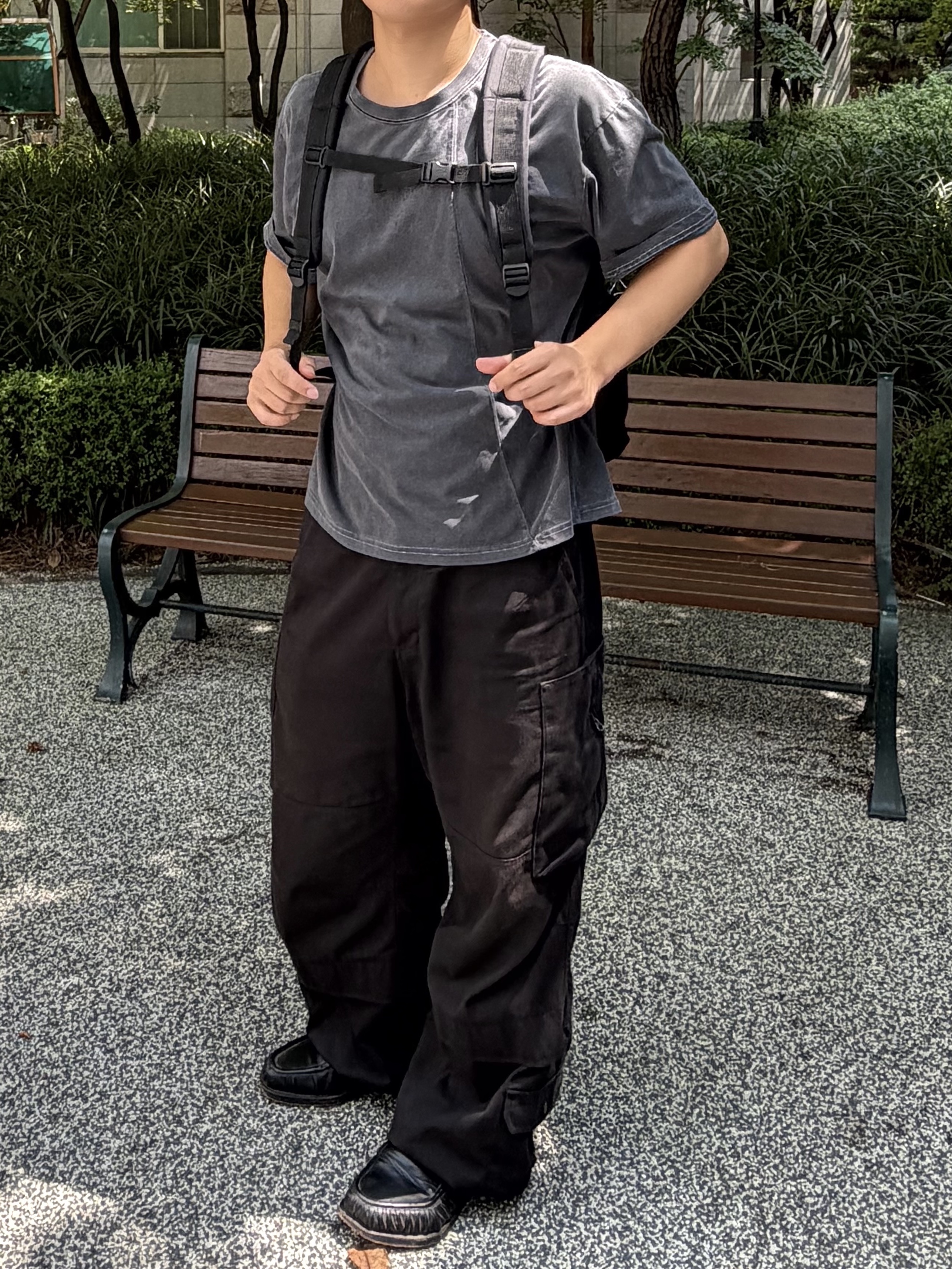 noun Washed Crop T-Shirts Charcoal, Hatchingroom Zip Cargo Work Pants Black 착용 스타일 - 5