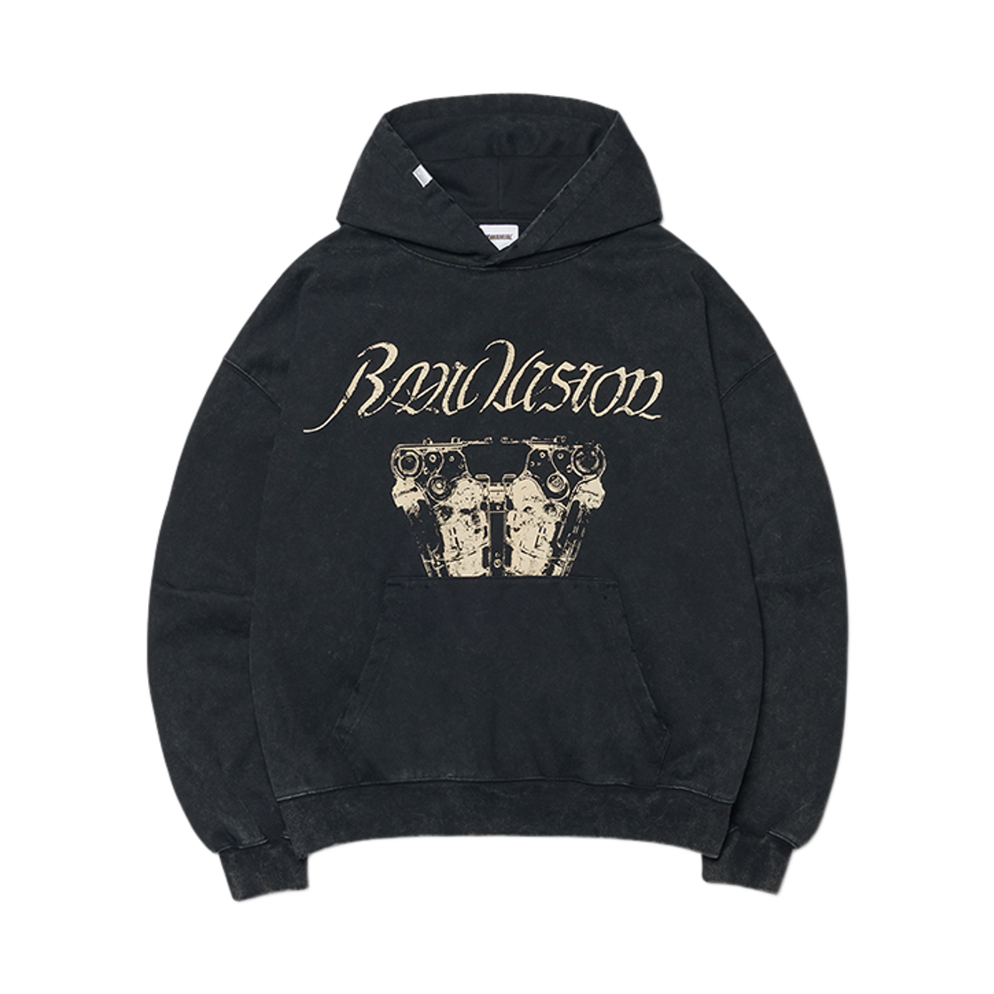 NMWF52HD16WBK NOMANUAL Engine Graphic Damaged Hoodie Washed Black