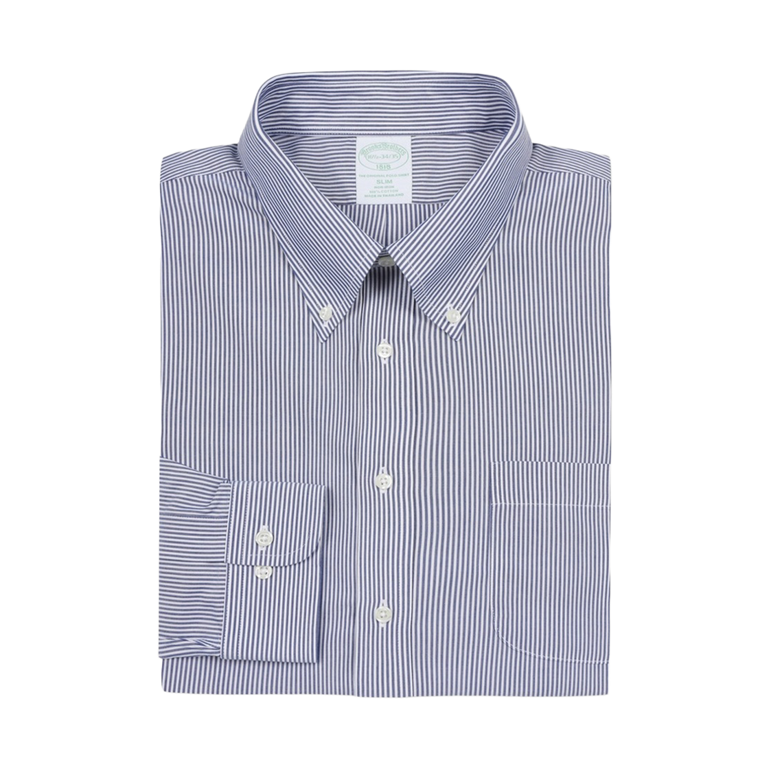 BBTSMF2785MGA BrooksBrothers Non-Iron Polo Button Down Stripe Dress Shirt Blue