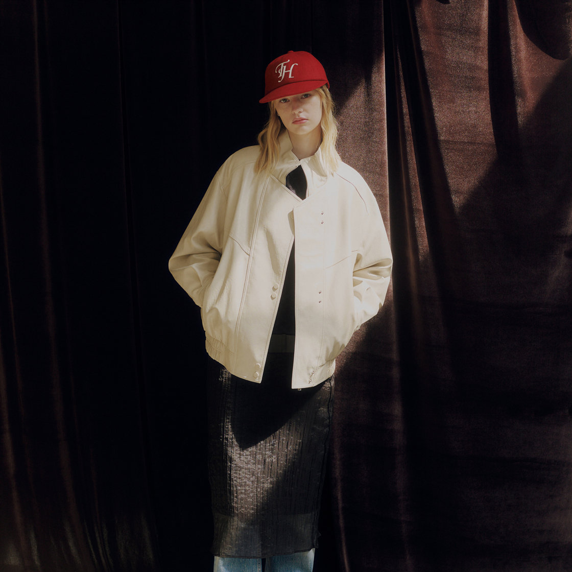트래픽하모니 울블랜드 TH 아플리케 로고 딥핏 6패널 캡 레드(Traffic Harmony Wool Blend TH Applique Logo 6-Panel Cap Red) - 6