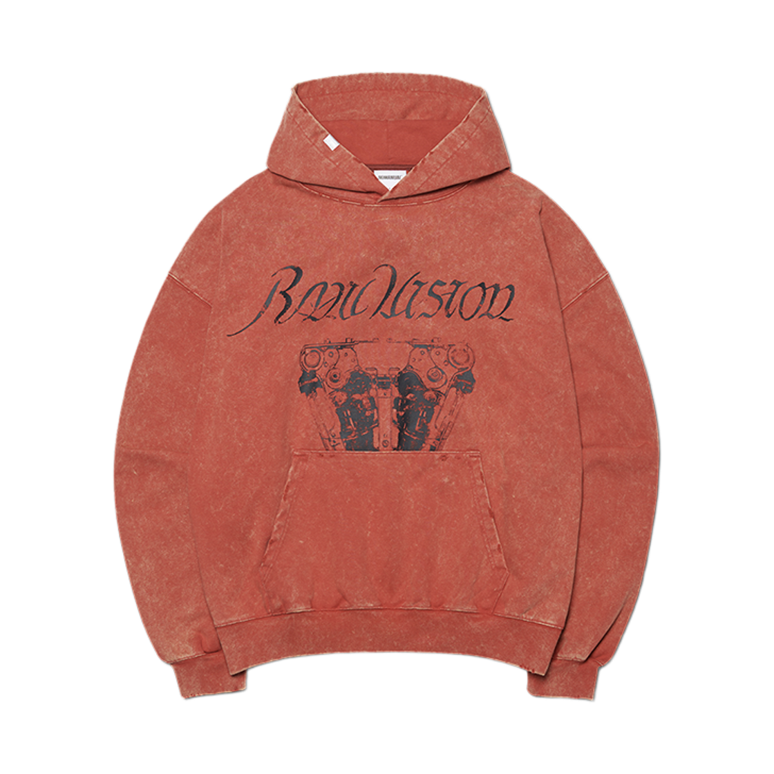 NMWF52HD16WBC NOMANUAL Engine Graphic Damaged Hoodie Washed Brick