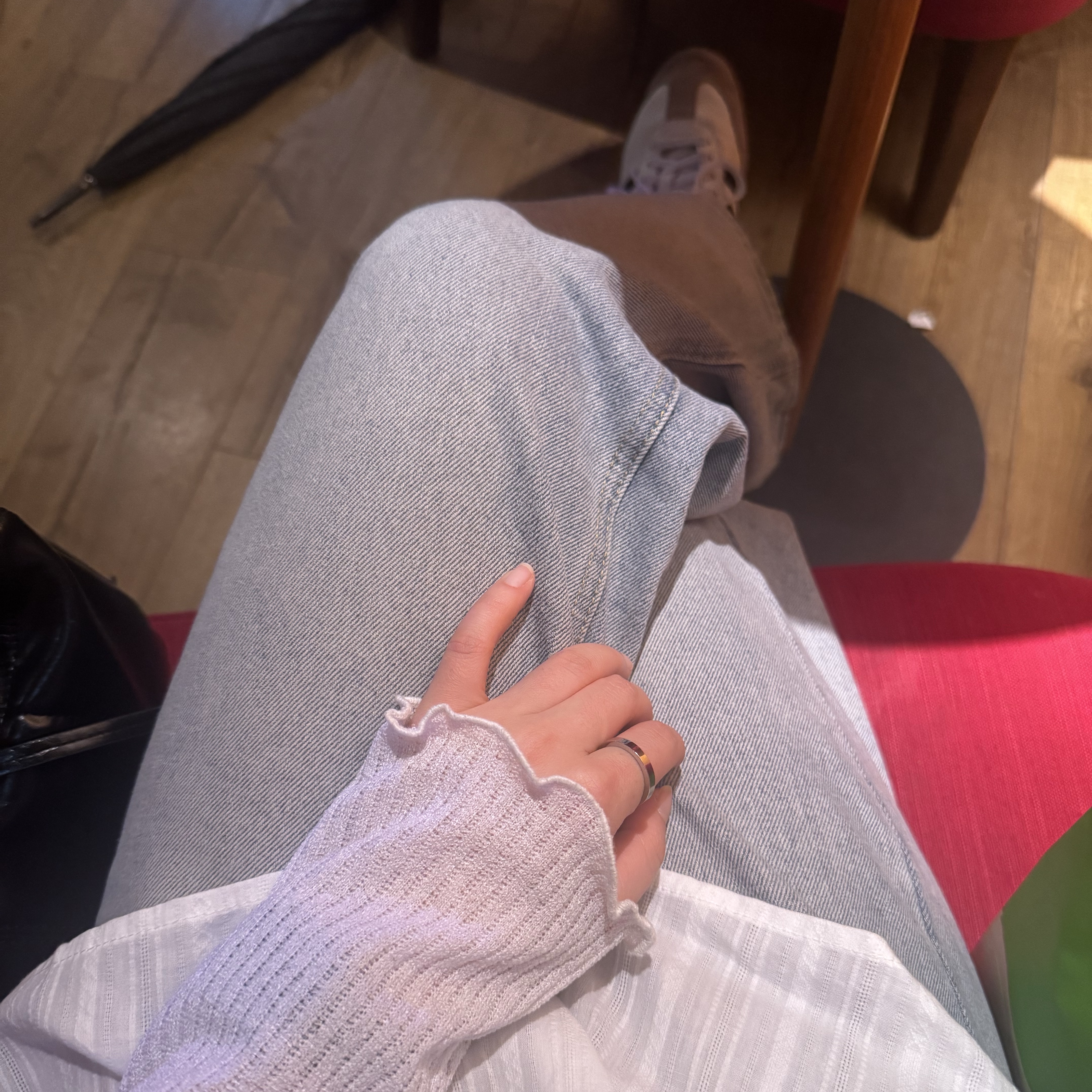 (W) MM6 Maison Margiela Numeric Minimal Signature Ring Silver Palladium, Adidas Samba OG Cloud White 착용 스타일