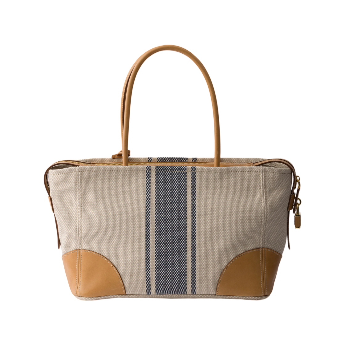 프라다 라지 캔버스 앤 레더 토트백 베이지 발틱 블루(Prada Large Canvas and Leather Tote Bag Beige Baltic Blue) - 2