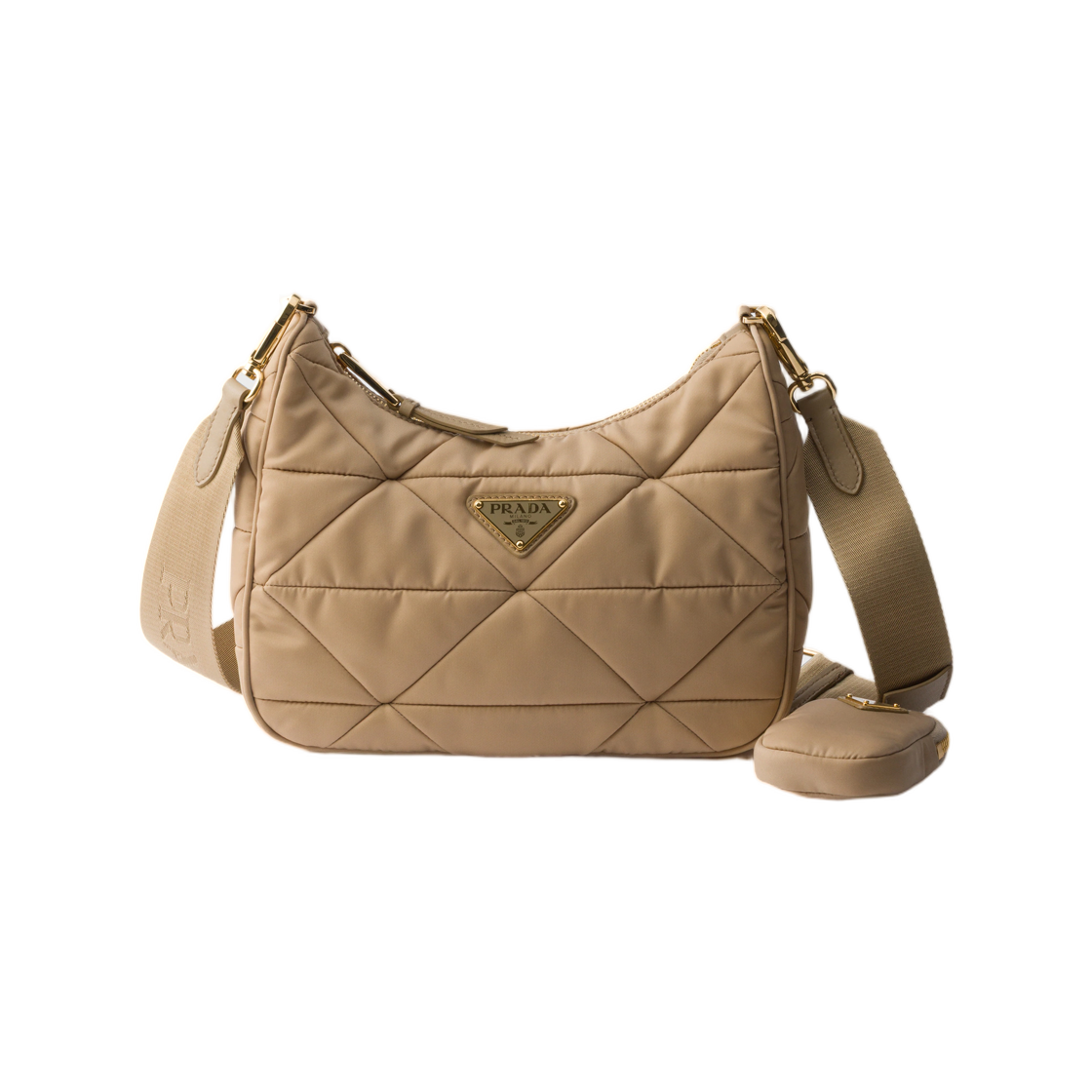 1BC151-RDJN-F0Y8C Prada Padded Re-Nylon Shoulder Bag Camel
