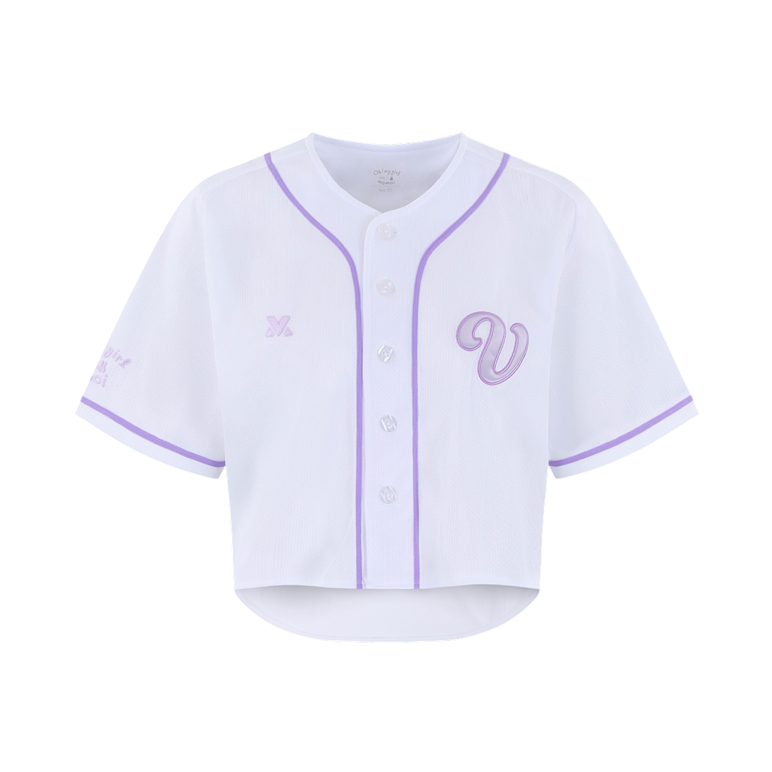 오마이걸 x 모모이 크롭 유니폼 퍼플(Oh! my girl x momoi Crop Baseball Jersey Purple)