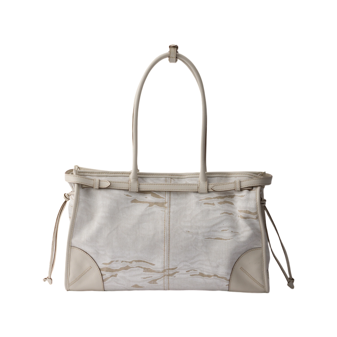 프라다 보니 라지 프린티드 리넨 앤 레더 핸드백 화이트(Prada Bonnie Large Printed Linen and Leather Handbag White) - 2