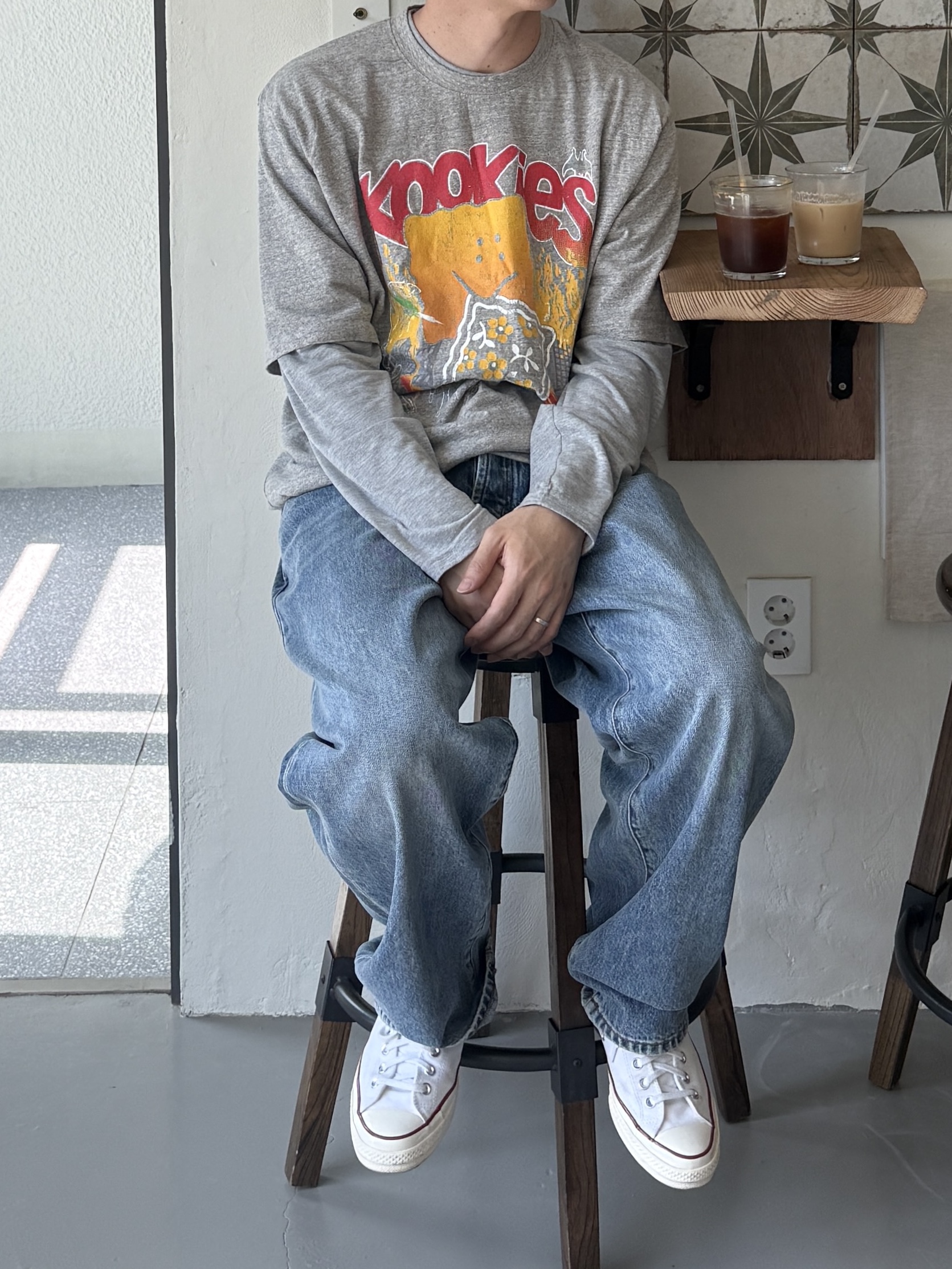 Kapital 20 Crew T-Shirt Ink Gray 착용 스타일