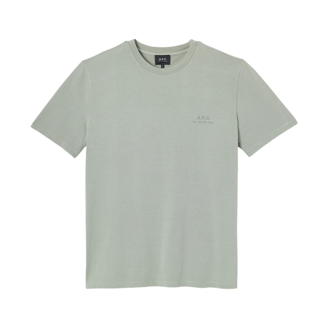 COHBS-M26478-KAE (W) A.P.C. Grey Green T-Shirt with A.P.C. Rue Madame Logo Vert Grise