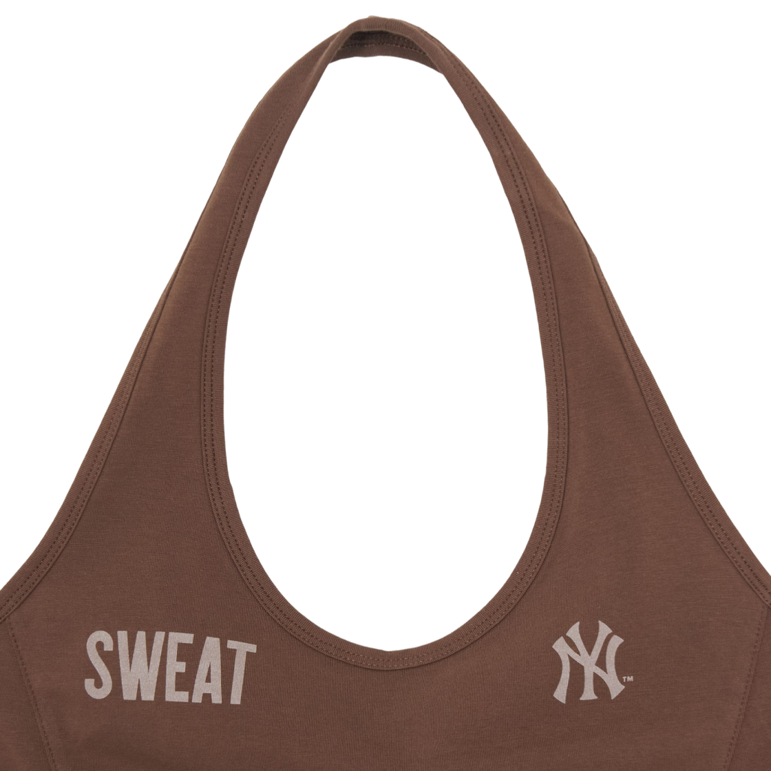 (W) MLB x 키스 오브 라이프 뉴욕 양키스 스웨트 홀터넥 슬리브리스 티셔츠 브라운((W) MLB x Kiss Of Life New York Yankees Sweat Halterneck Sleeveless T-Shirt Brown) - 4