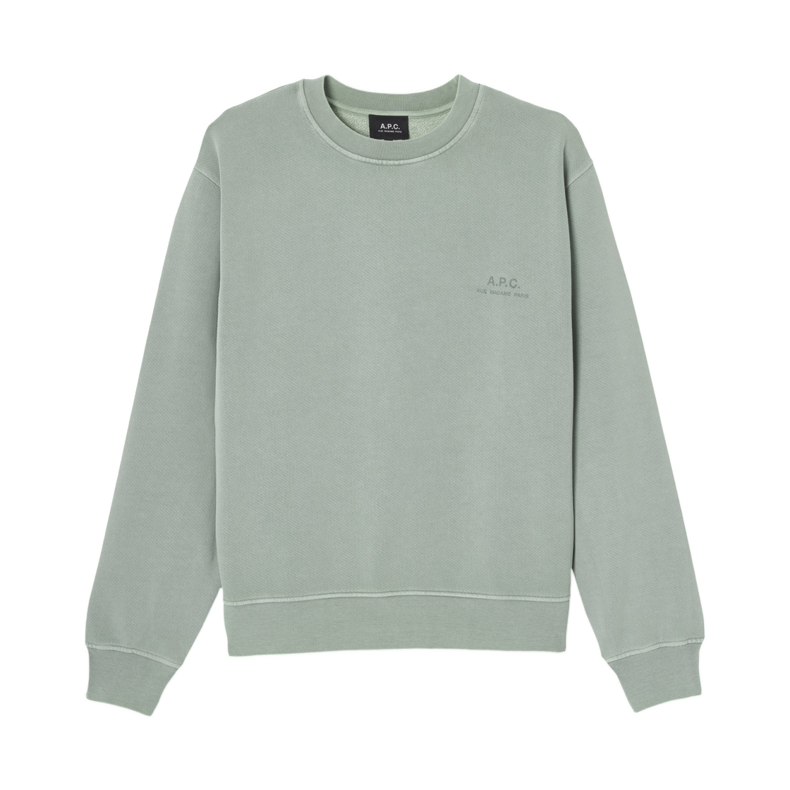 COHBT-H37058-KAE (W) A.P.C. Grey Green Loose-Fit Sweatshirt with Small A.P.C. Logo Vert Grise