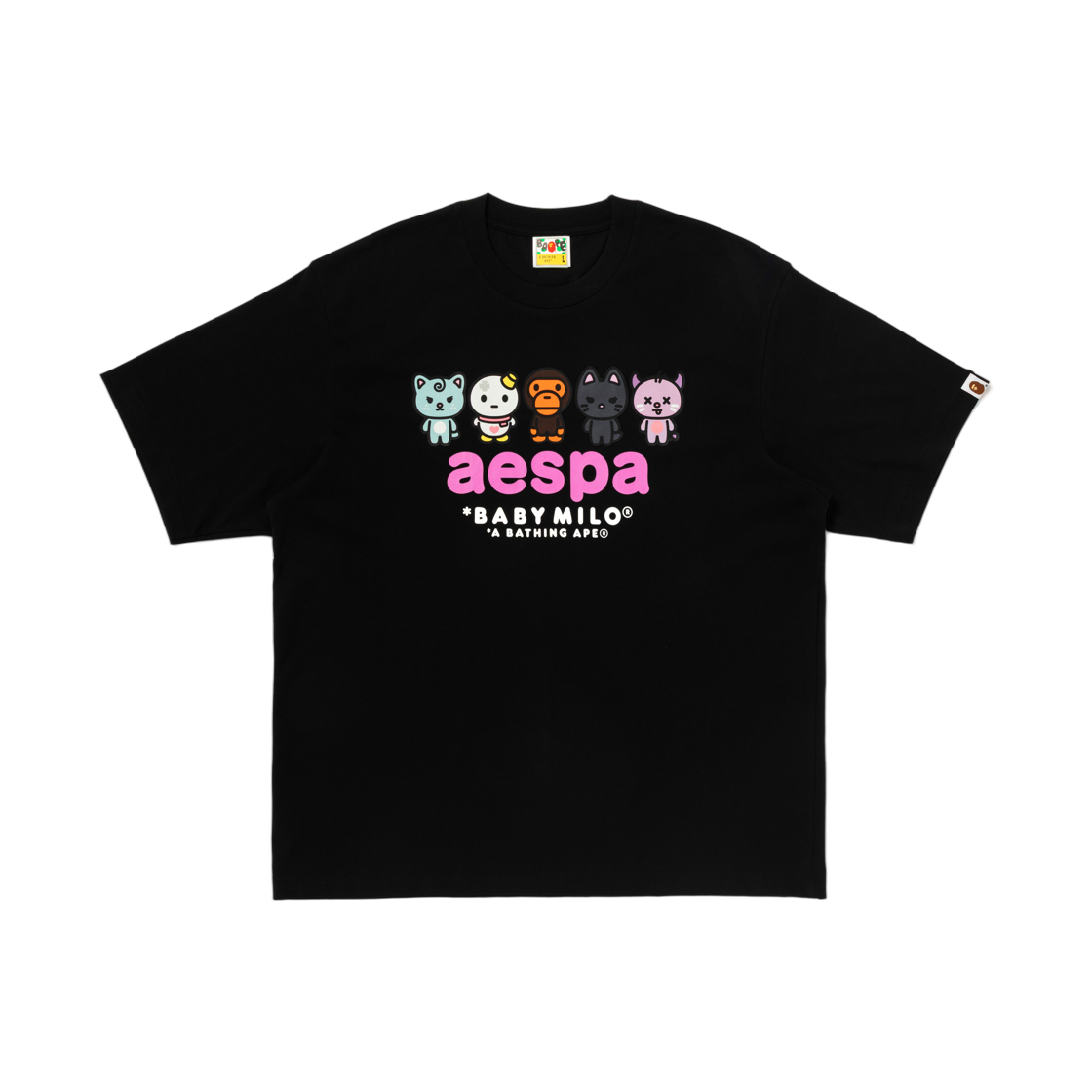 베이프 x 에스파 베이비 마일로 릴렉스드 핏 티셔츠 블랙(BAPE x Aespa Baby Milo Relaxed Fit T-Shirt Black)