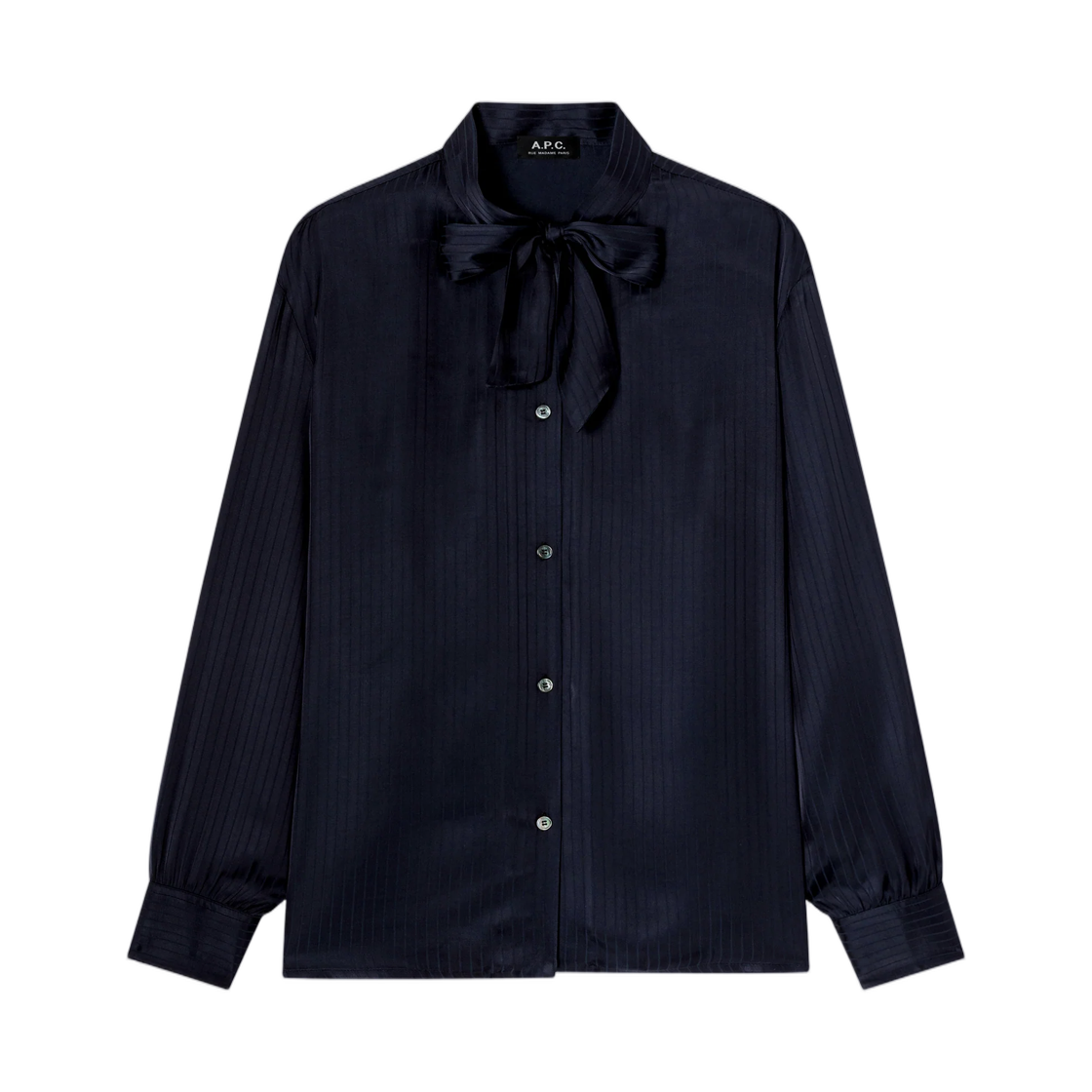 VIAML-F13475-IAK (W) A.P.C. Navy Blue Tie Collar Blouse Dark Navy