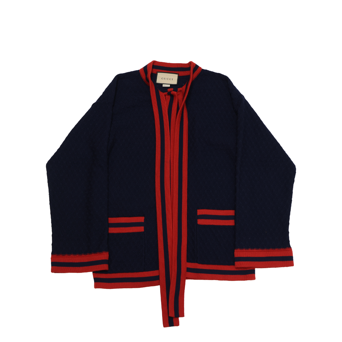 ITTCPK3QPSWF Gucci 653439 Fine Wool Ribbon Cardigan Navy Red