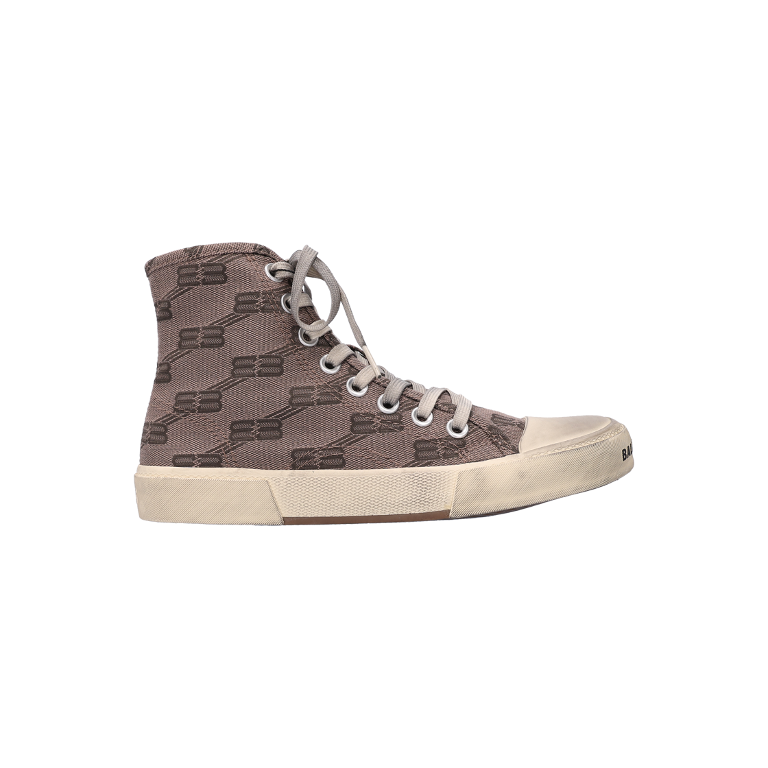 ITPRRPTQ3FOH Balenciaga 688756 Paris High Top BB Monogram Sneakers in Dark Mink Gray Brown