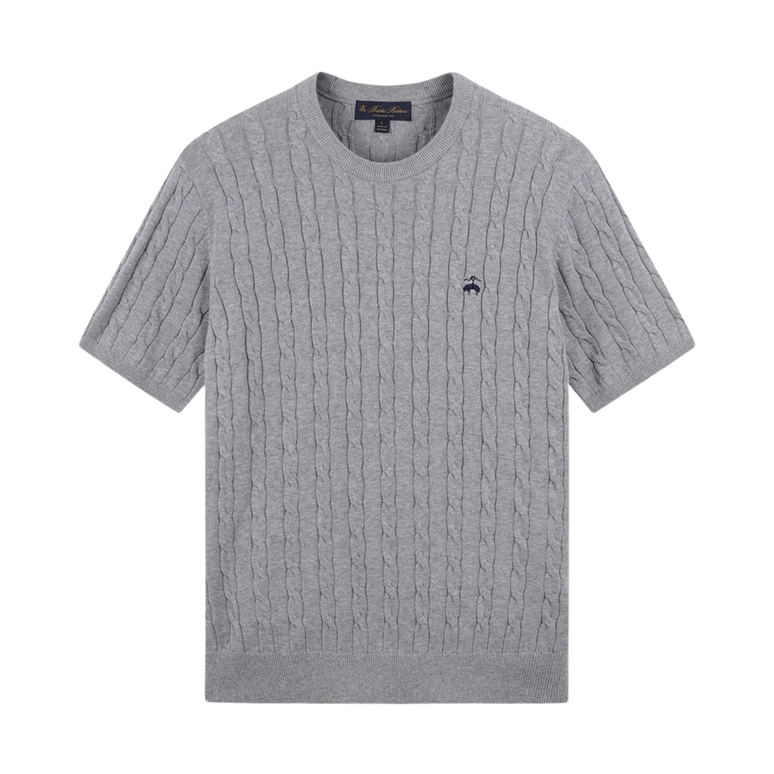 BBWRMO203A-ZGR BrooksBrothers Online Exclusive Cotton Cable Crewneck Short Sleeve Sweater Grey