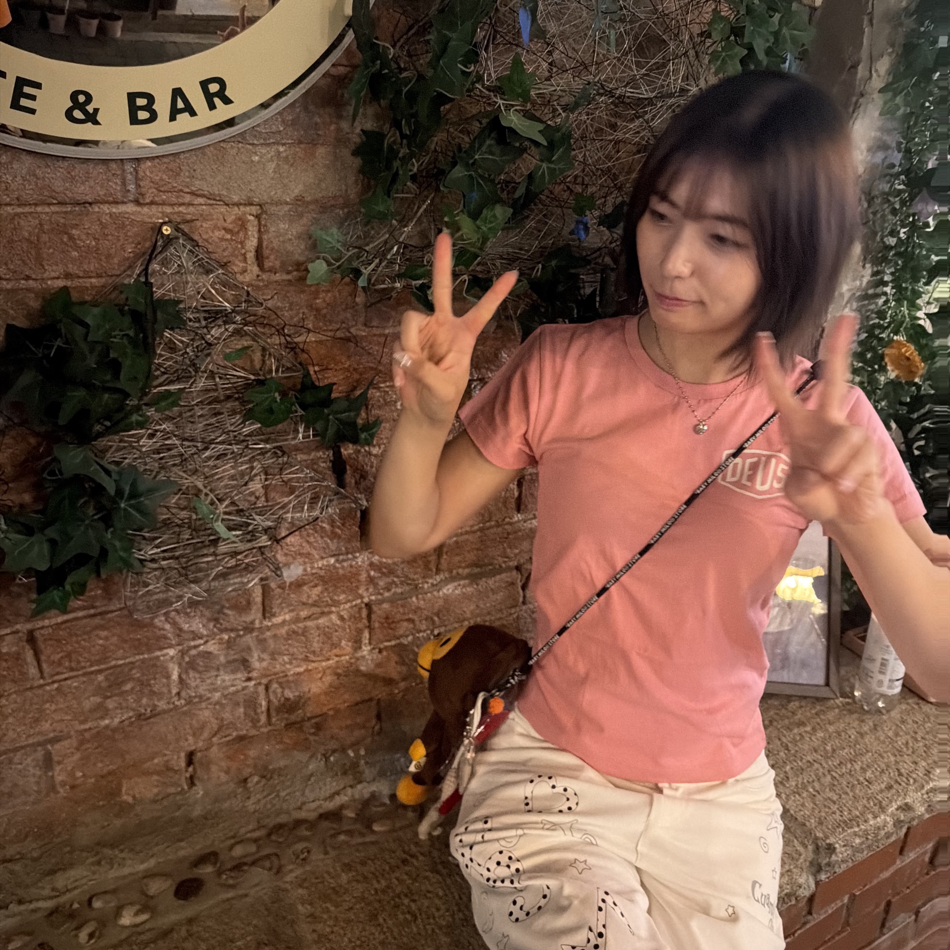 (W) Deus Ex Machina Seoul College Address T-Shirt Pink, BAPE Baby Milo Mobile Bag Brown 착용 스타일 - 2