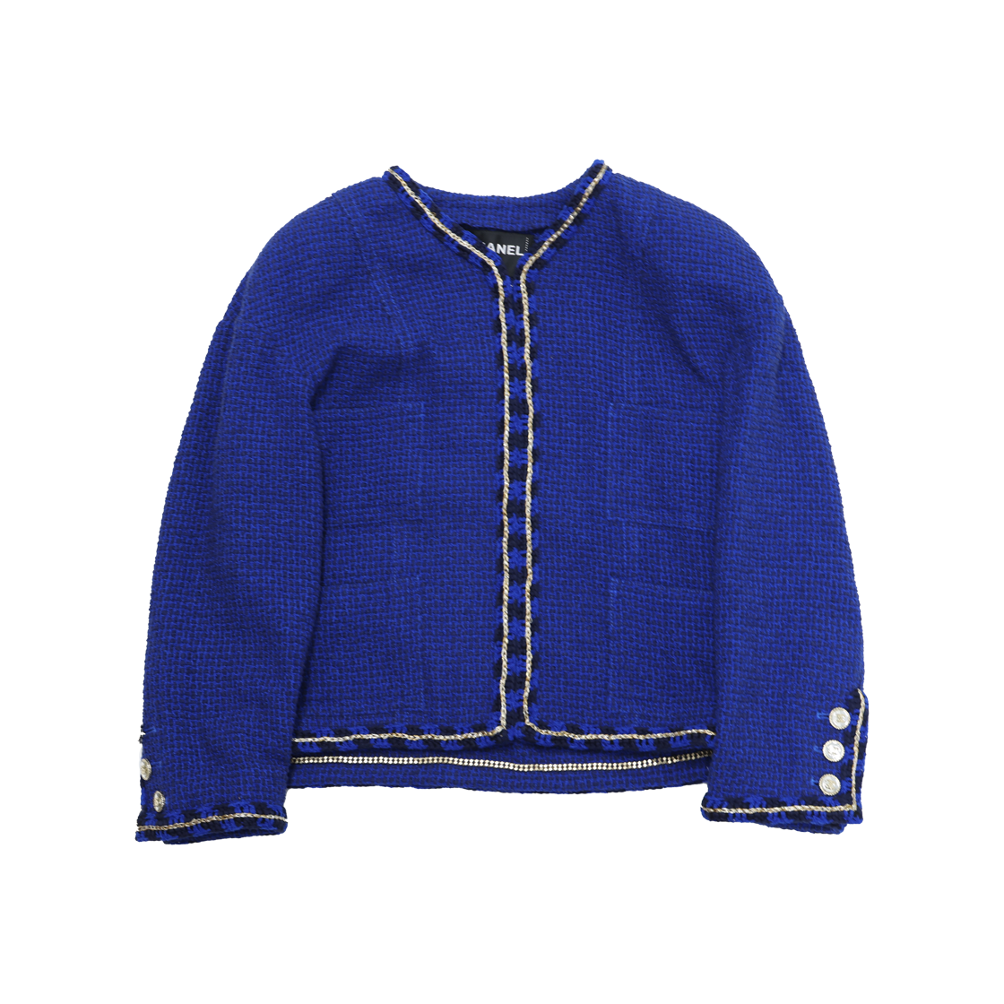 ITSBIKHIT2LC Chanel P70573 Tweed Jacket Chain Detail in Blue