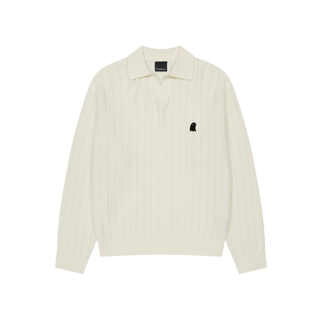 지오송지오 셈블런스 헤링본 오픈카라 니트 오프화이트 ZI5KT822OW(ZIOSONGZIO SEMBLANCE Herringbone Open Collar Knit Off White)