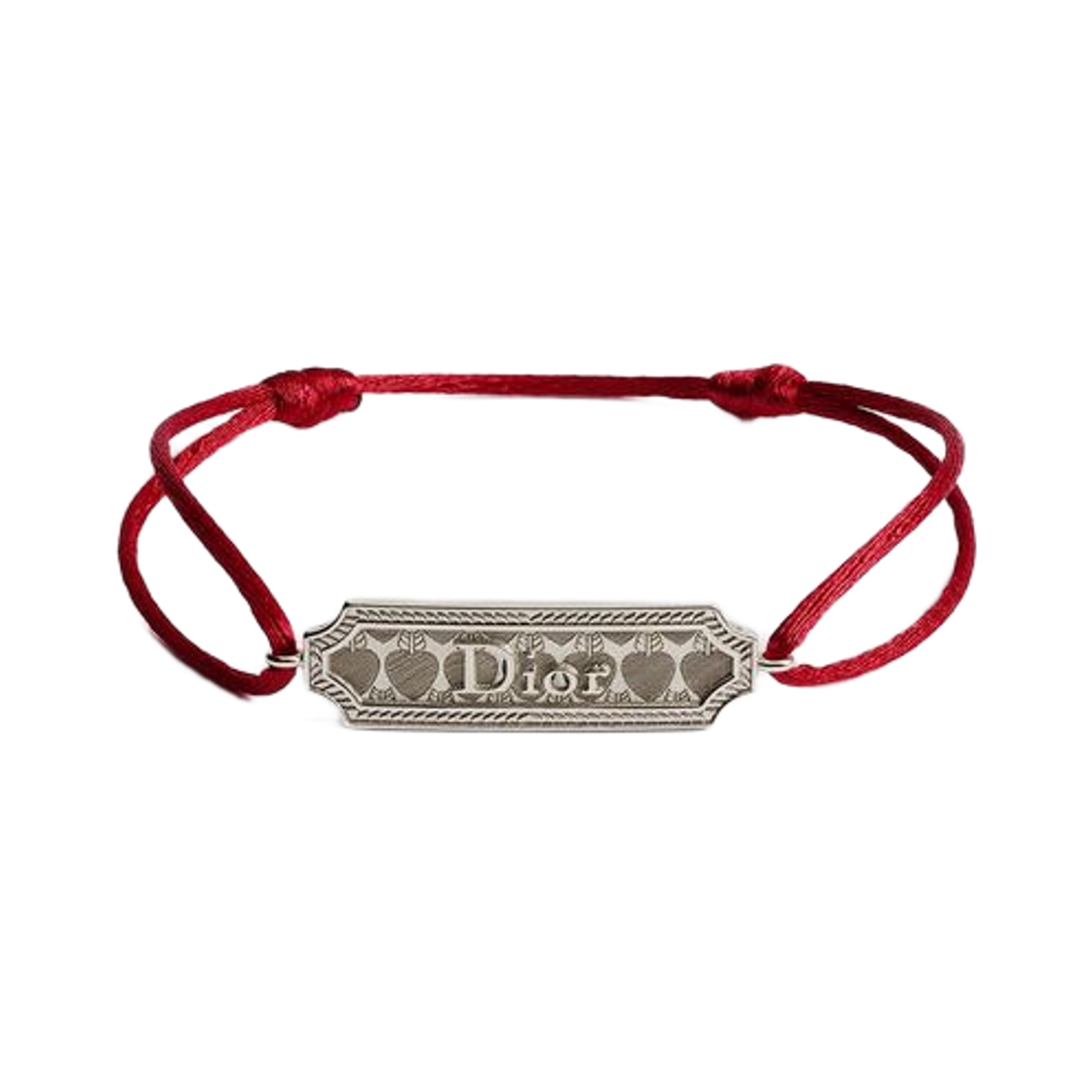 B3449HOMMT-D013 Dior Medallion Heart Bracelet Cord & Silver Finish Brass Red Silver