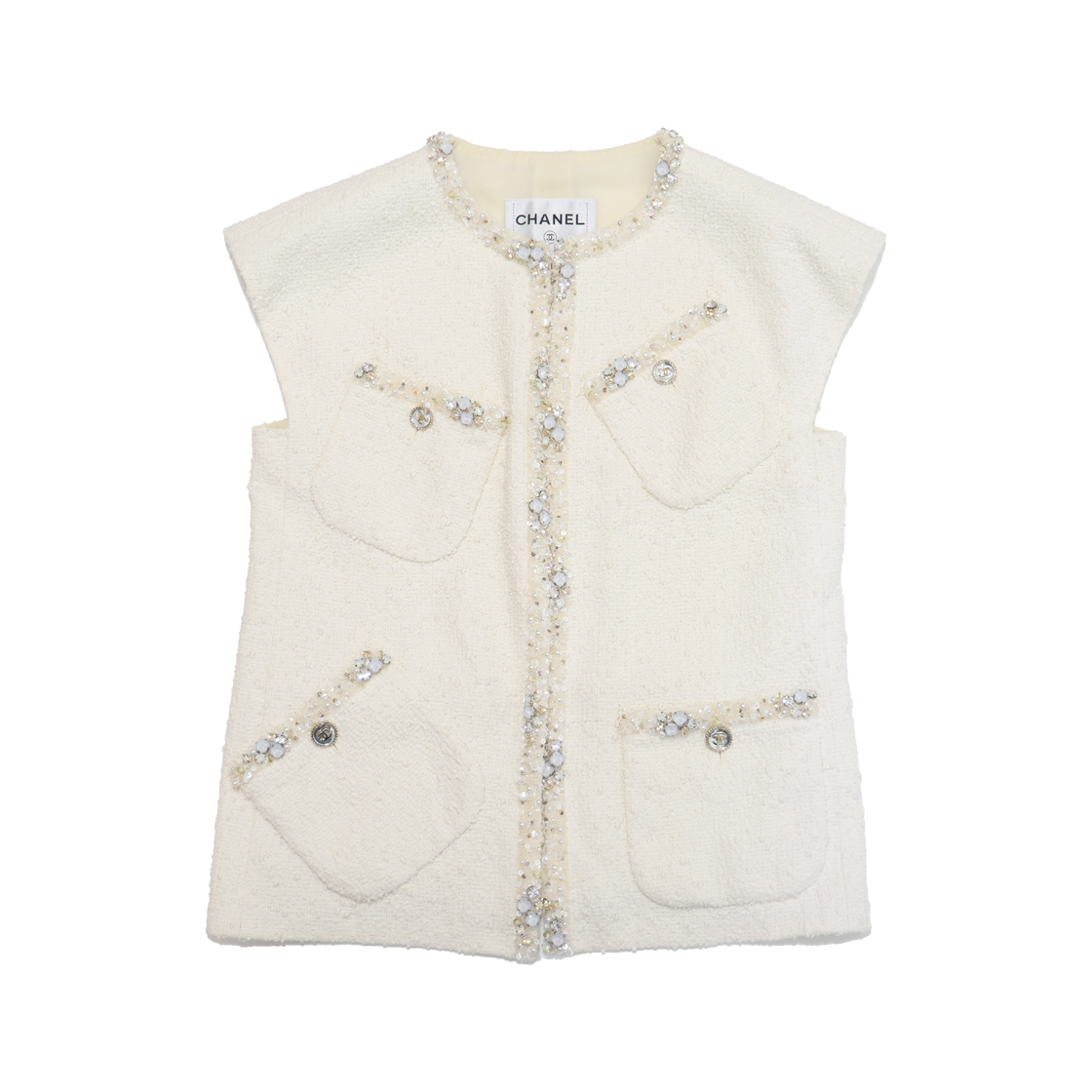 IT5JAGMHGAJQ Chanel P70602 White Tweed Vest