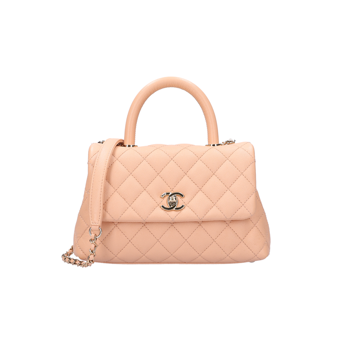 샤넬 A92990 코코핸들 미디움 플랩백 레더 핑크 베이지 금장(Chanel A92990 Coco Handle Medium Flap Bag Leather Pink Beige)