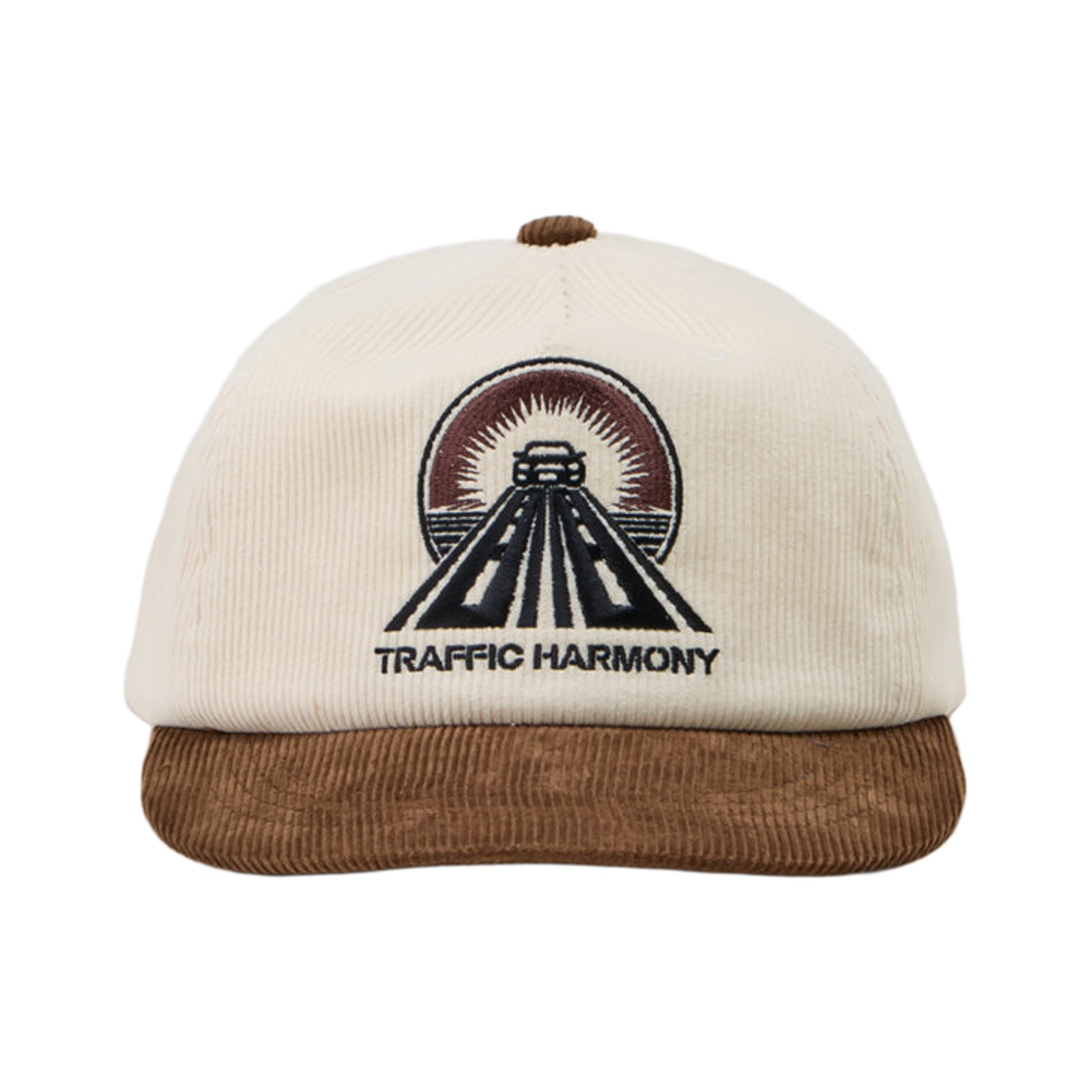 THUTH00656BRD Traffic Harmony Corduroy Drive Logo Deep Fit 5-Panel Cap Ivory & Brown