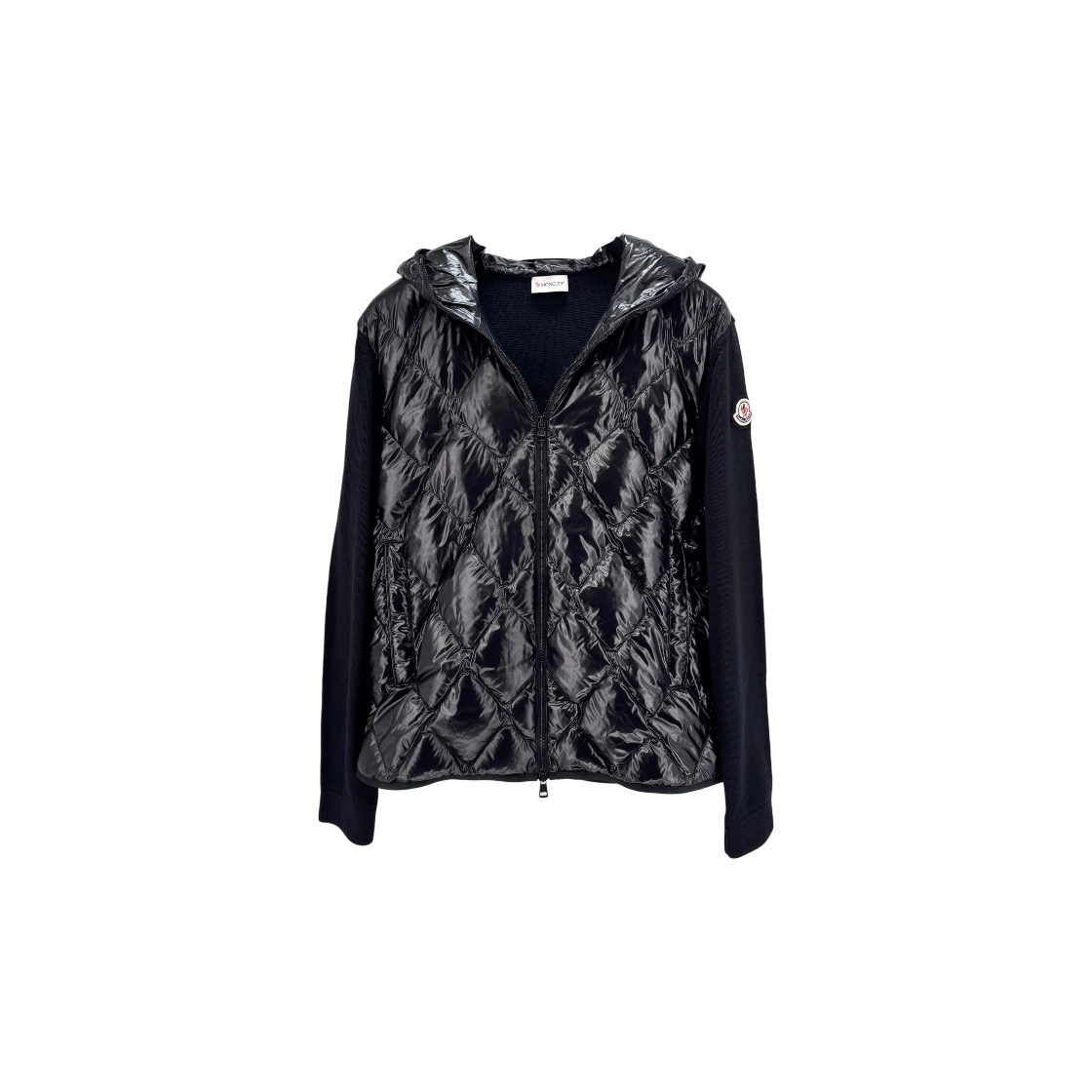 ITNTDMEFT6RF Moncler Wool Knit Hooded Padded Jacket Black