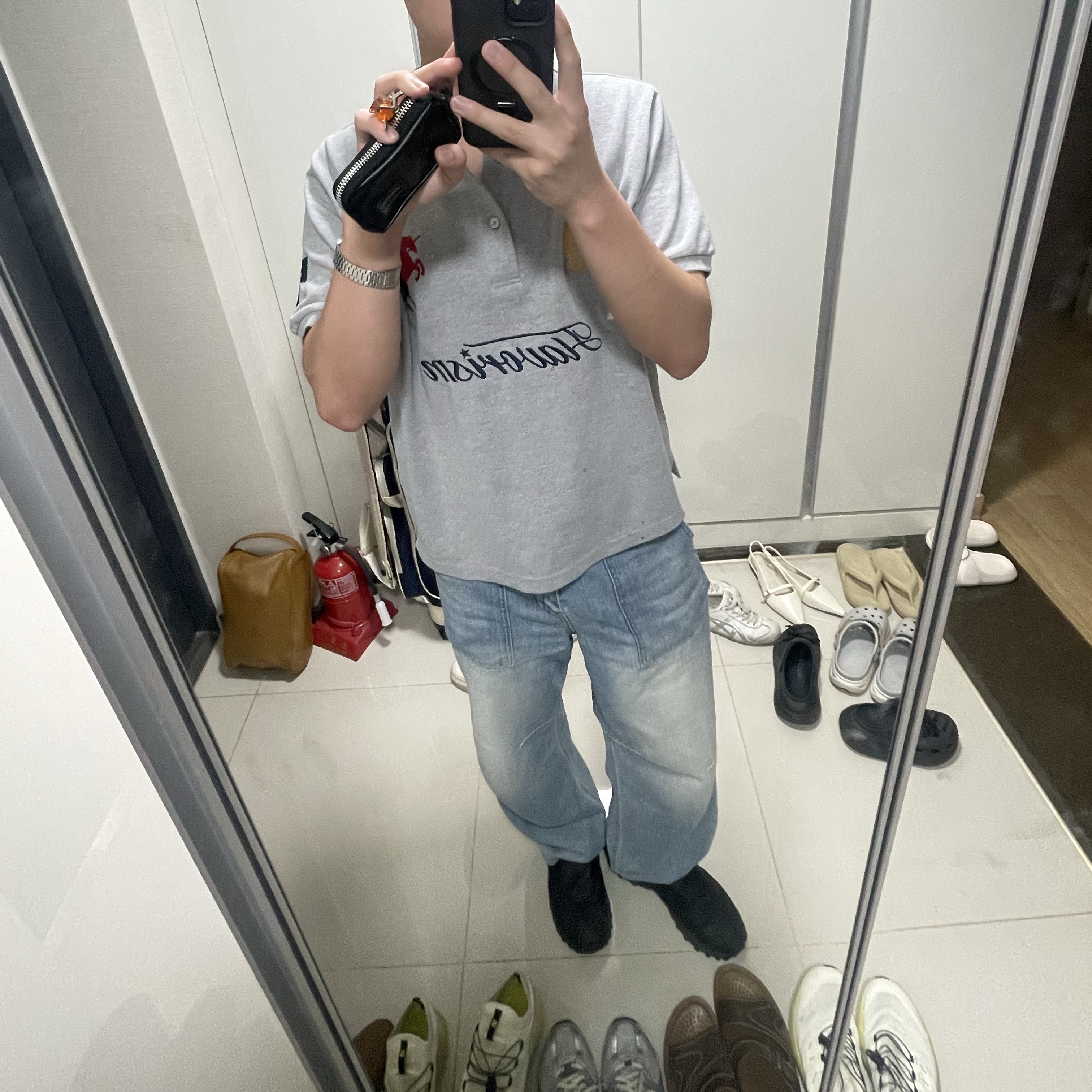 [KREAM 단독] Flavorism Red Horse Pique Shirt Melange 착용 스타일