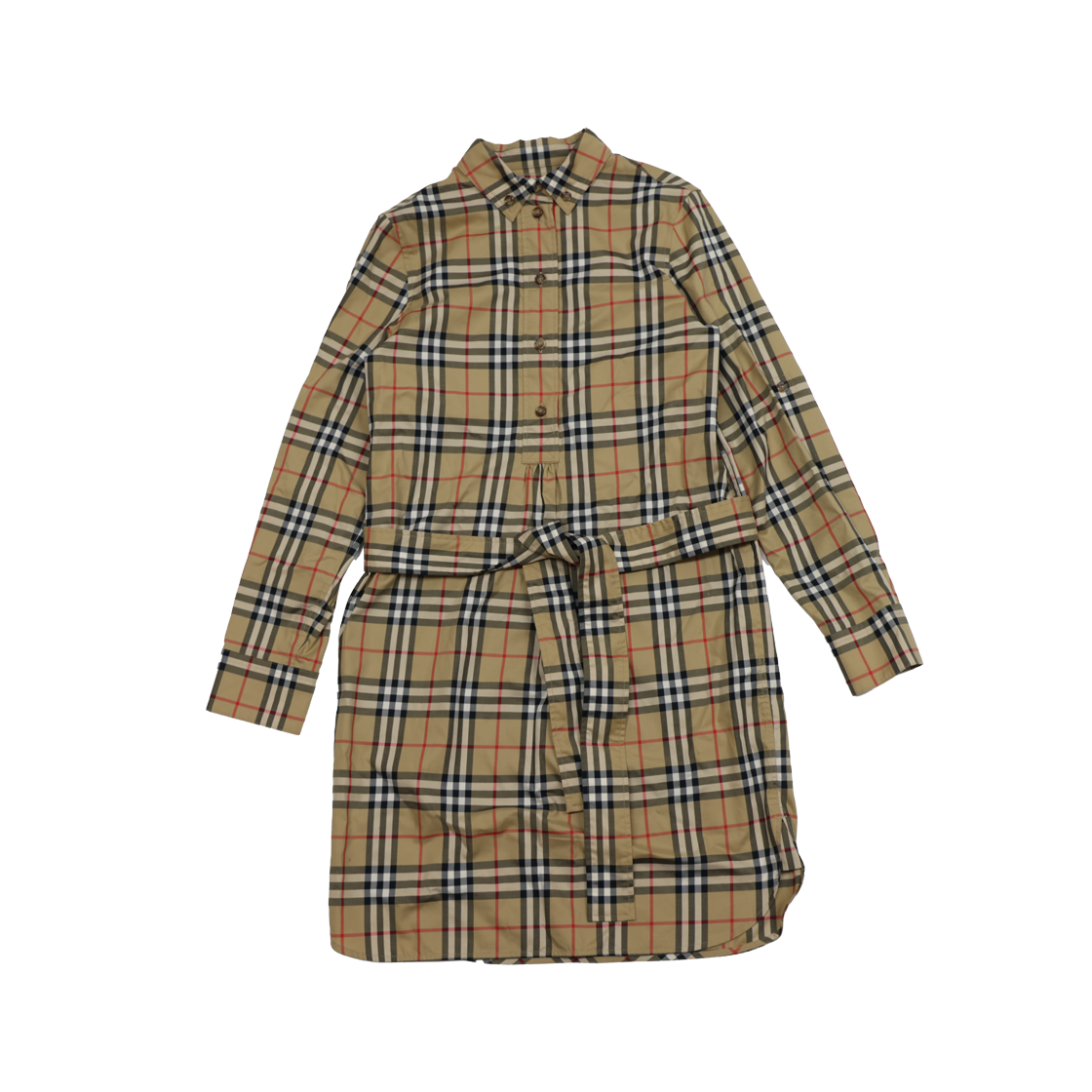 버버리 8024585 빈티지 체크 스트레치 코튼 타이 웨이스트 셔츠 드레스 아카이브 베이지(Burberry Vintage Check Stretch Cotton Tie Waist Shirt Dress Archive Beige)