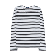 Saint James Minquiers Modern Striped Sailor Long Sleeve T-Shirt Neige Noir
