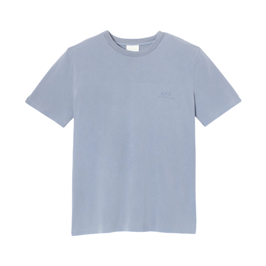 COHBS-M26478-IAC (W) A.P.C. Grey Blue T-Shirt with A.P.C. Rue Madame Logo Bleu Gris