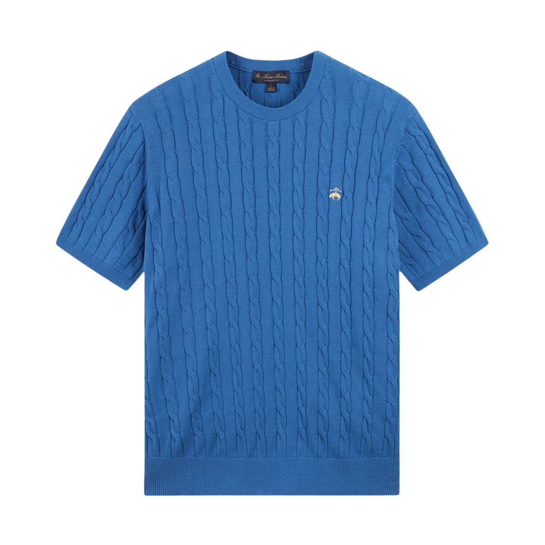 BBWRMO203A-ZLBL BrooksBrothers Online Exclusive Cotton Cable Crewneck Short Sleeve Sweater Light Blue