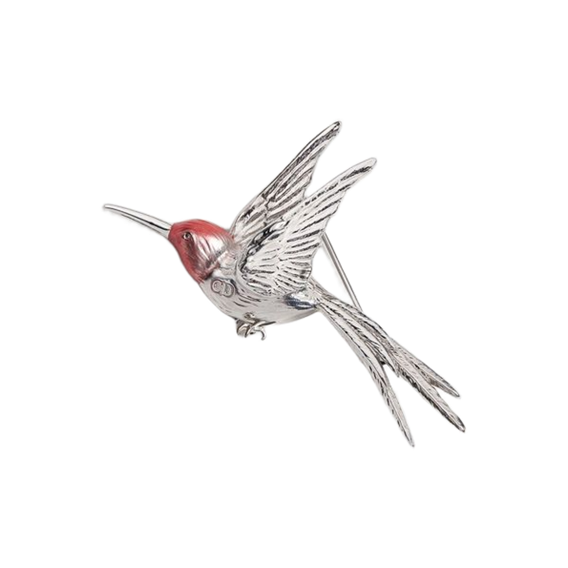 V2137HOMMT-D013 Dior Hummingbird Brooch Silver Finish Brass & Resin Silver Red