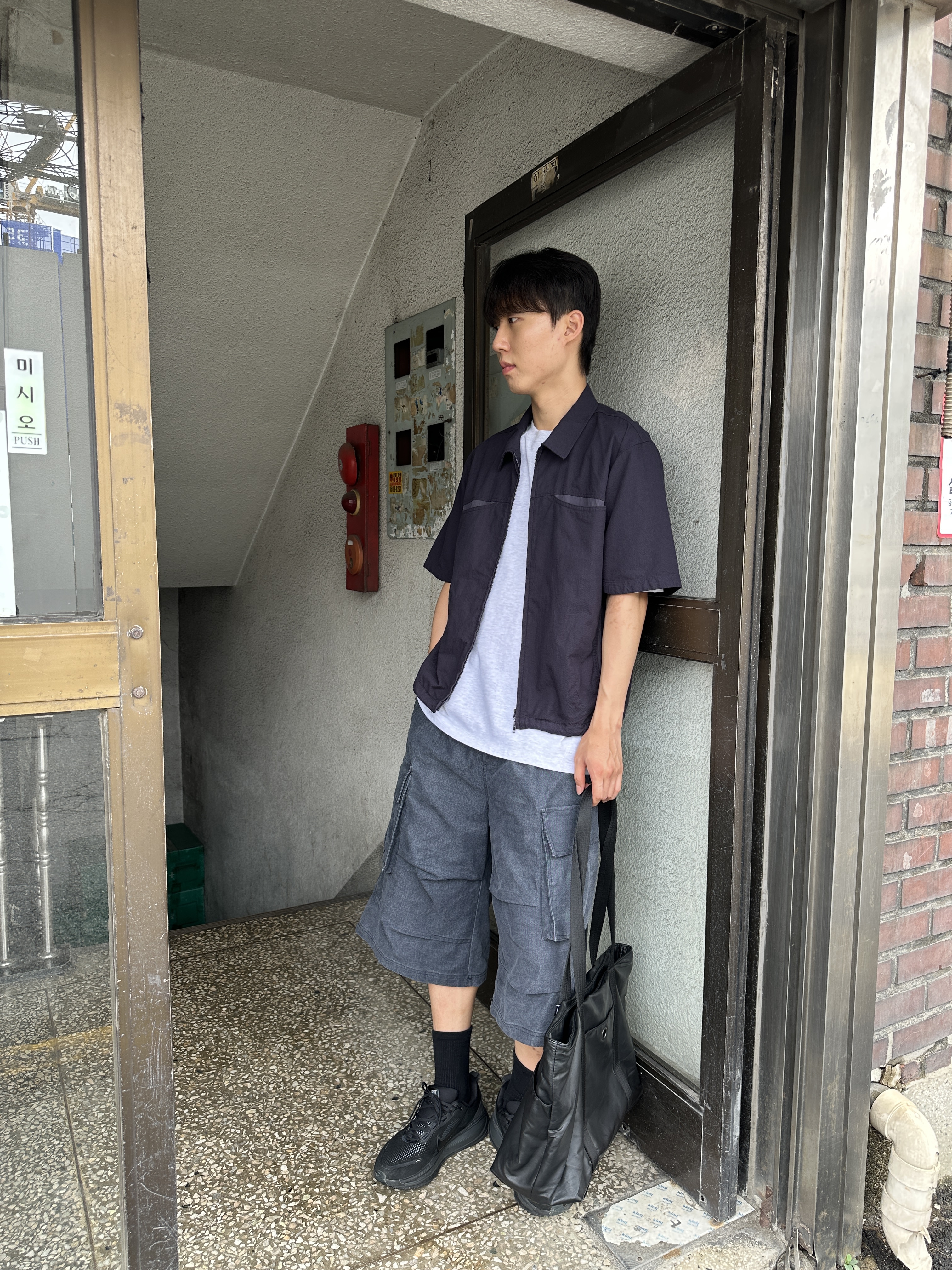 Millo Archive Rig Zip-Up Shirt Navy, Millo Archive Rig Zip-Up Shirt Blue Gray 착용 스타일 - 1