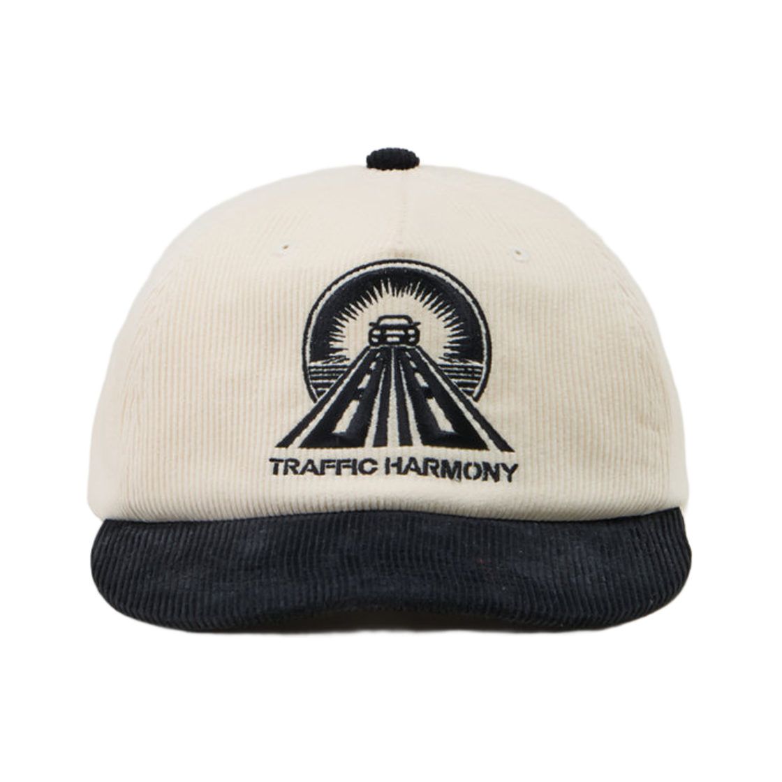THUTH00656BKS Traffic Harmony Corduroy Drive Logo Deep Fit 5-Panel Cap Ivory & Black