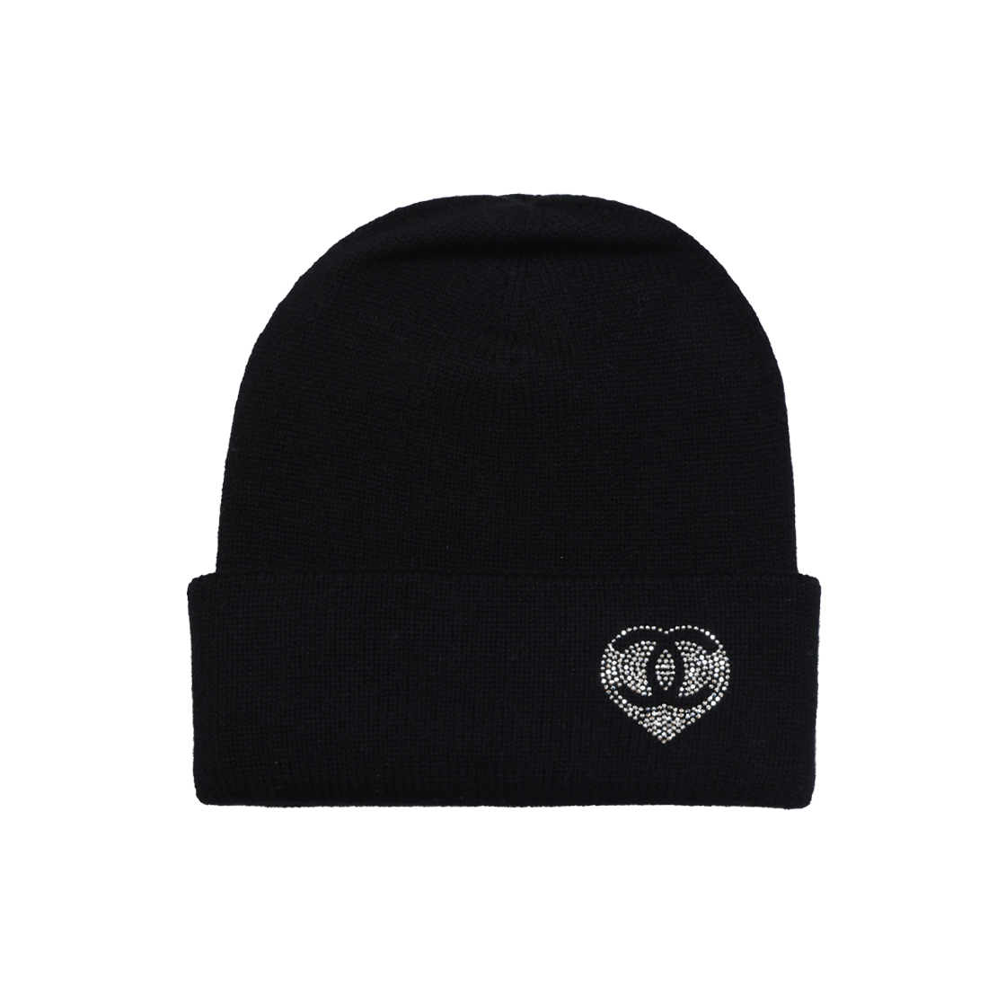 ITK4LD9ST8KV Chanel Heart Logo Cashmere Beanie Black