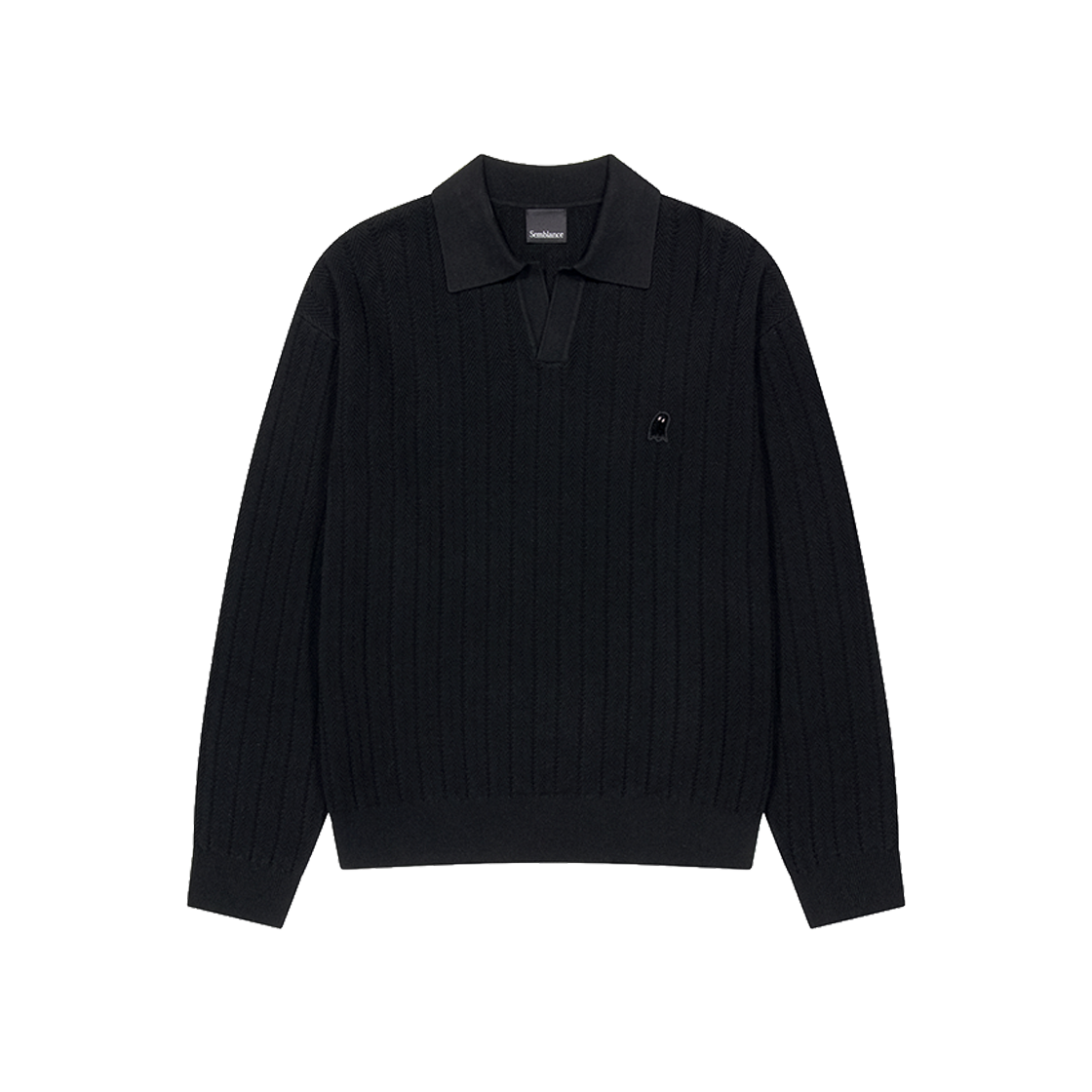 지오송지오 셈블런스 헤링본 오픈카라 니트 블랙 ZI5KT821BK(ZIOSONGZIO SEMBLANCE Herringbone Open Collar Knit Black)