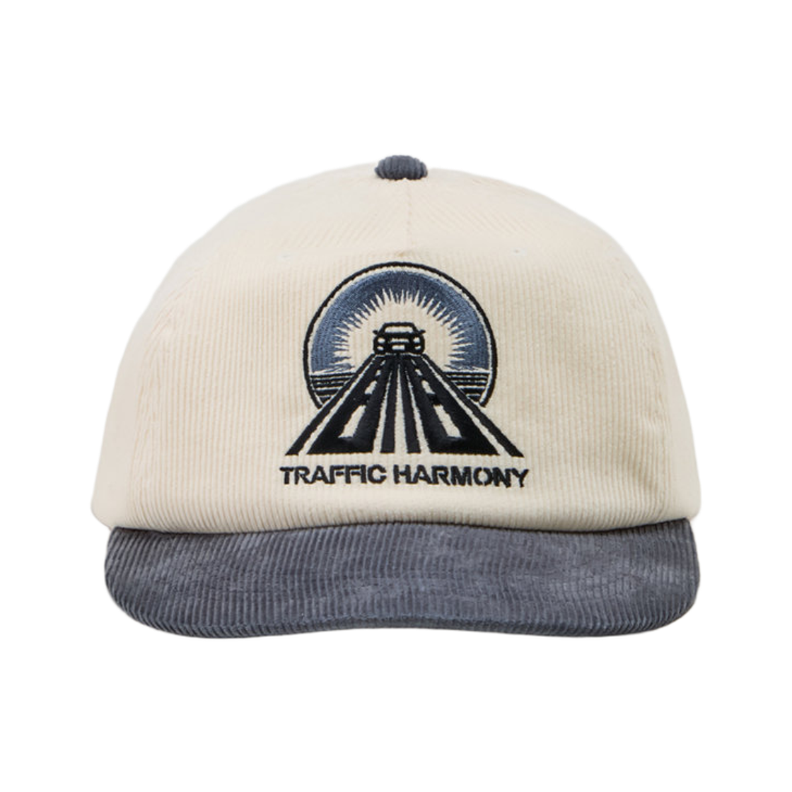 THUTH00656GRS Traffic Harmony Corduroy Drive Logo Deep Fit 5-Panel Cap Ivory & Grey