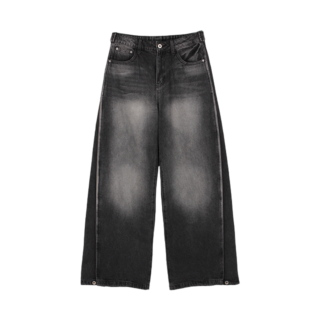 지크립 멀티핏 비조 스냅 와이드 데님팬츠 블랙(GCLIP Balloon Fit Bijo Snap Wide Denim Pants Black)