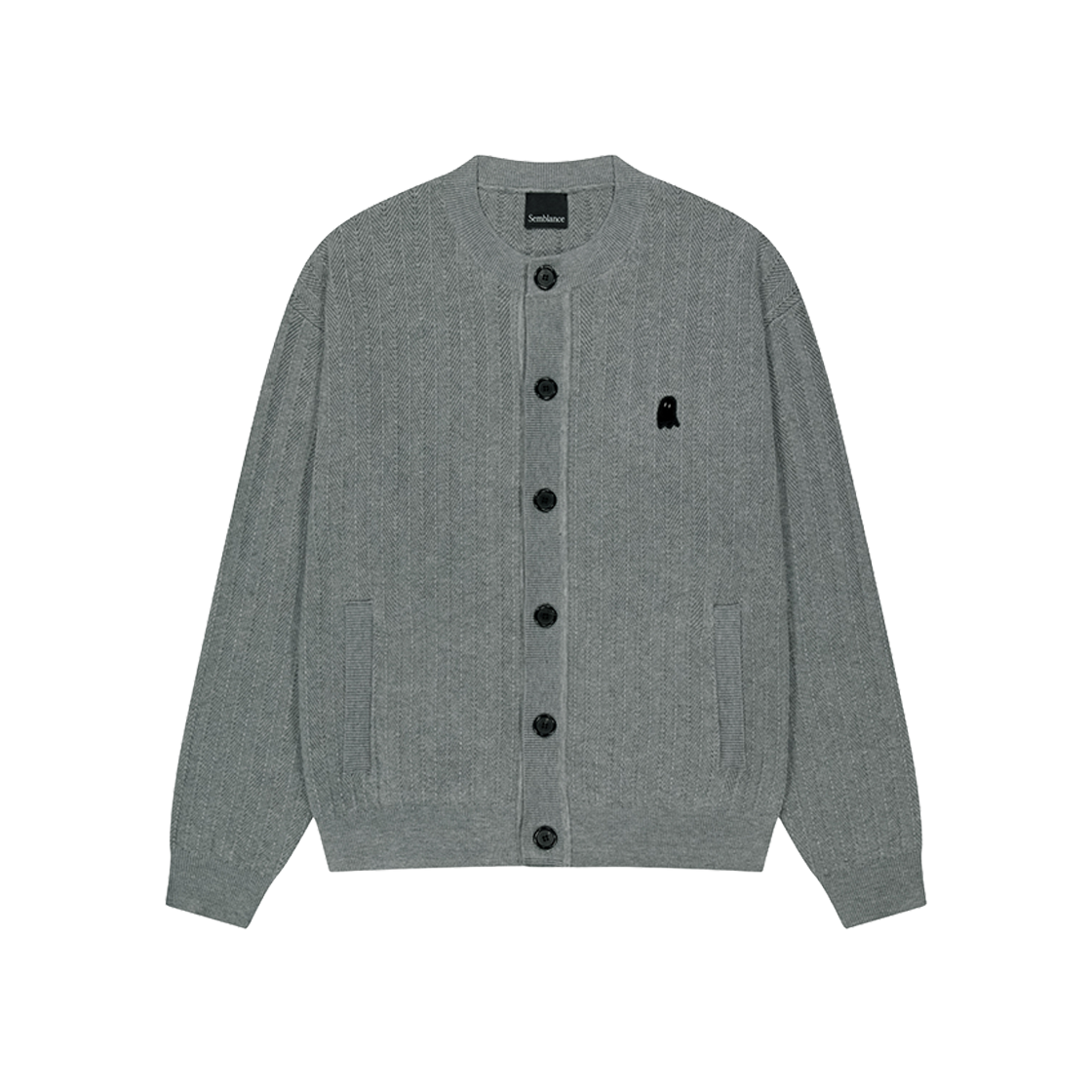 지오송지오 셈블런스 헤링본 카라리스 가디건 멜란지그레이 ZI5KT802MG(ZIOSONGZIO SEMBLANCE Herringbone Collarless Cardigan Melange Grey)