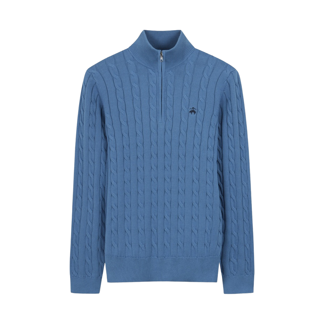 BBWZMM7909MGS BrooksBrothers Cable Half Zip Sweater Blue