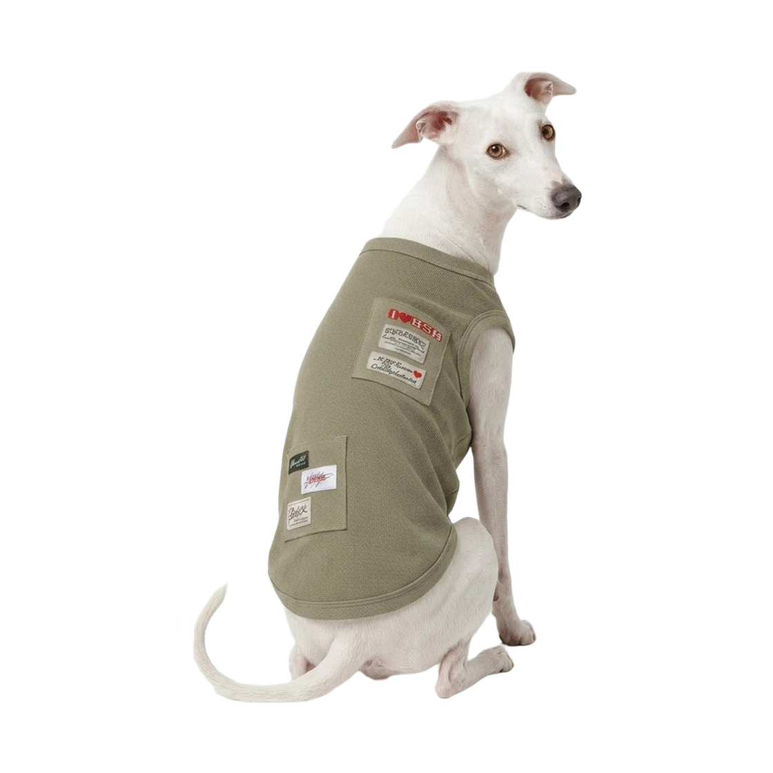 BSRPET26SL001 Bsrabbit Logo Patch Washed Pet Sleeveless Top Light Khaki