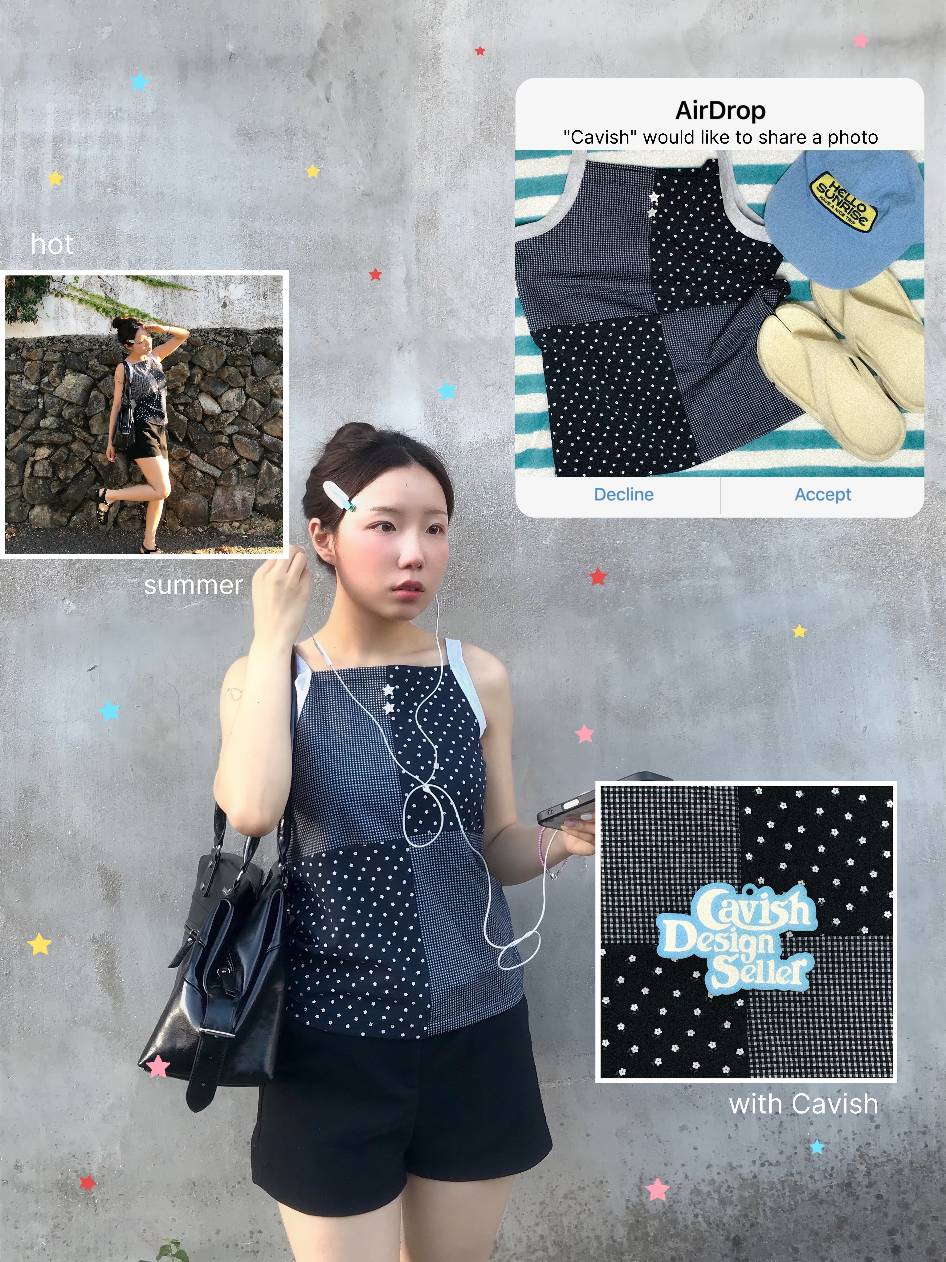 CAVISH Mix Patch Sleeveless Navy 착용 스타일 - 1