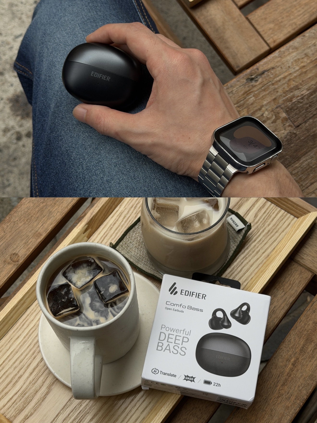 Edifier Comfo Bass Open-Ear Bluetooth Earbuds - Black 착용 스타일 - 5