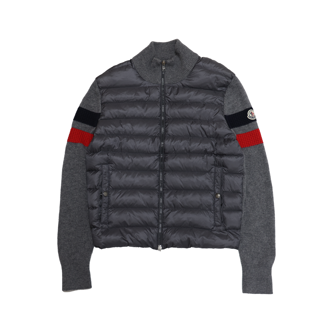 IT5QD763JUGS Moncler Tricot Knit Mix Down Cardigan Gray